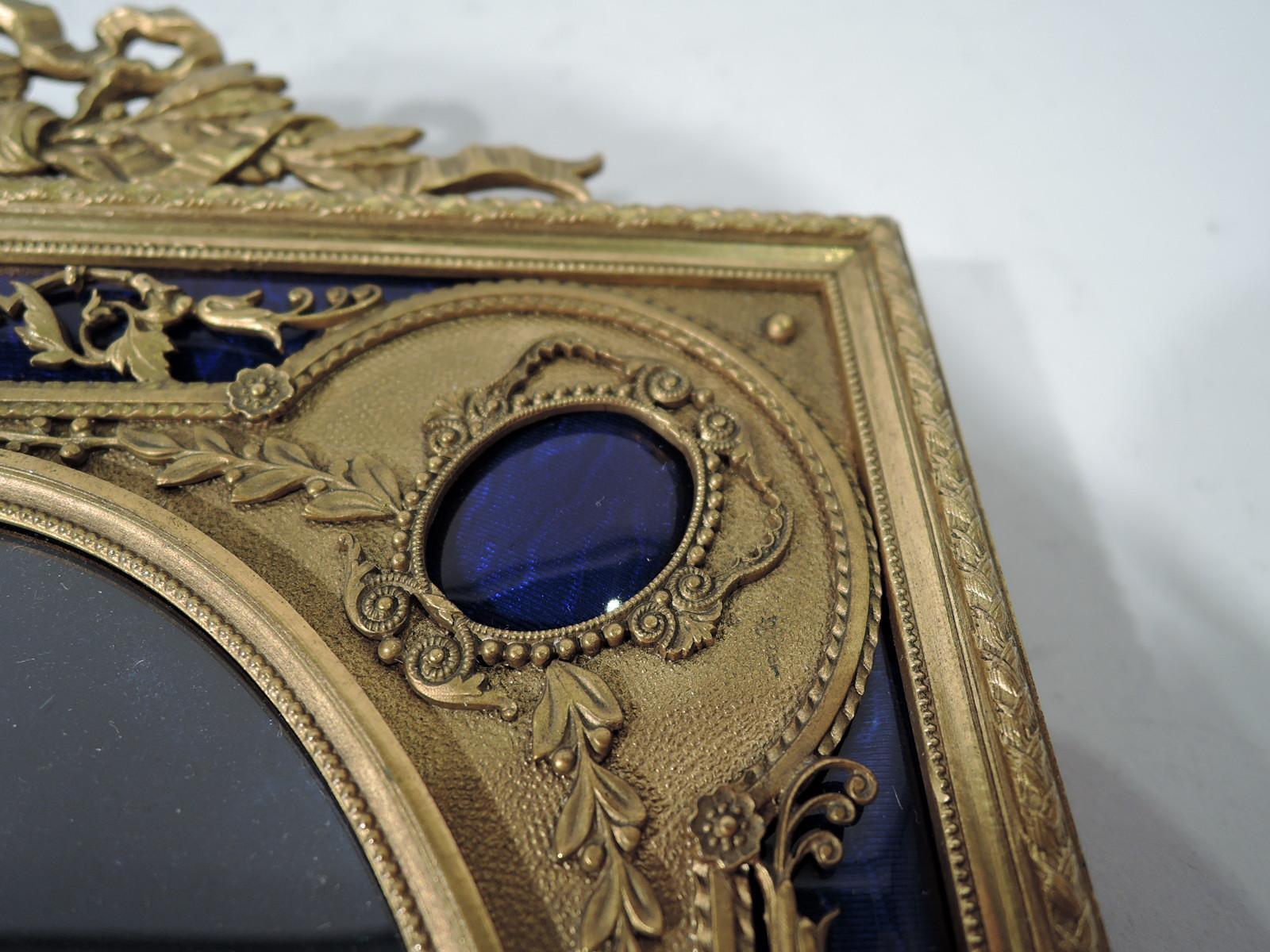 Antique French Rococo Gilt Bronze and Cobalt Enamel Picture Frame In Excellent Condition In New York, NY