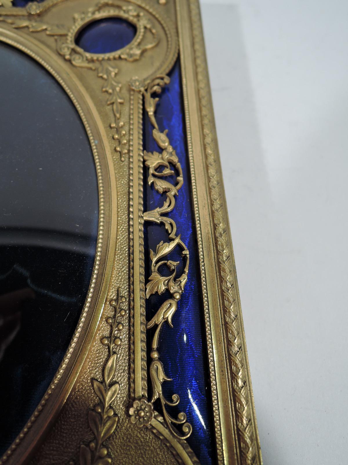 19th Century Antique French Rococo Gilt Bronze and Cobalt Enamel Picture Frame