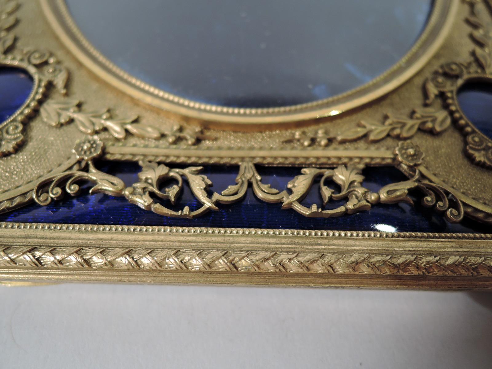 Antique French Rococo Gilt Bronze and Cobalt Enamel Picture Frame 2