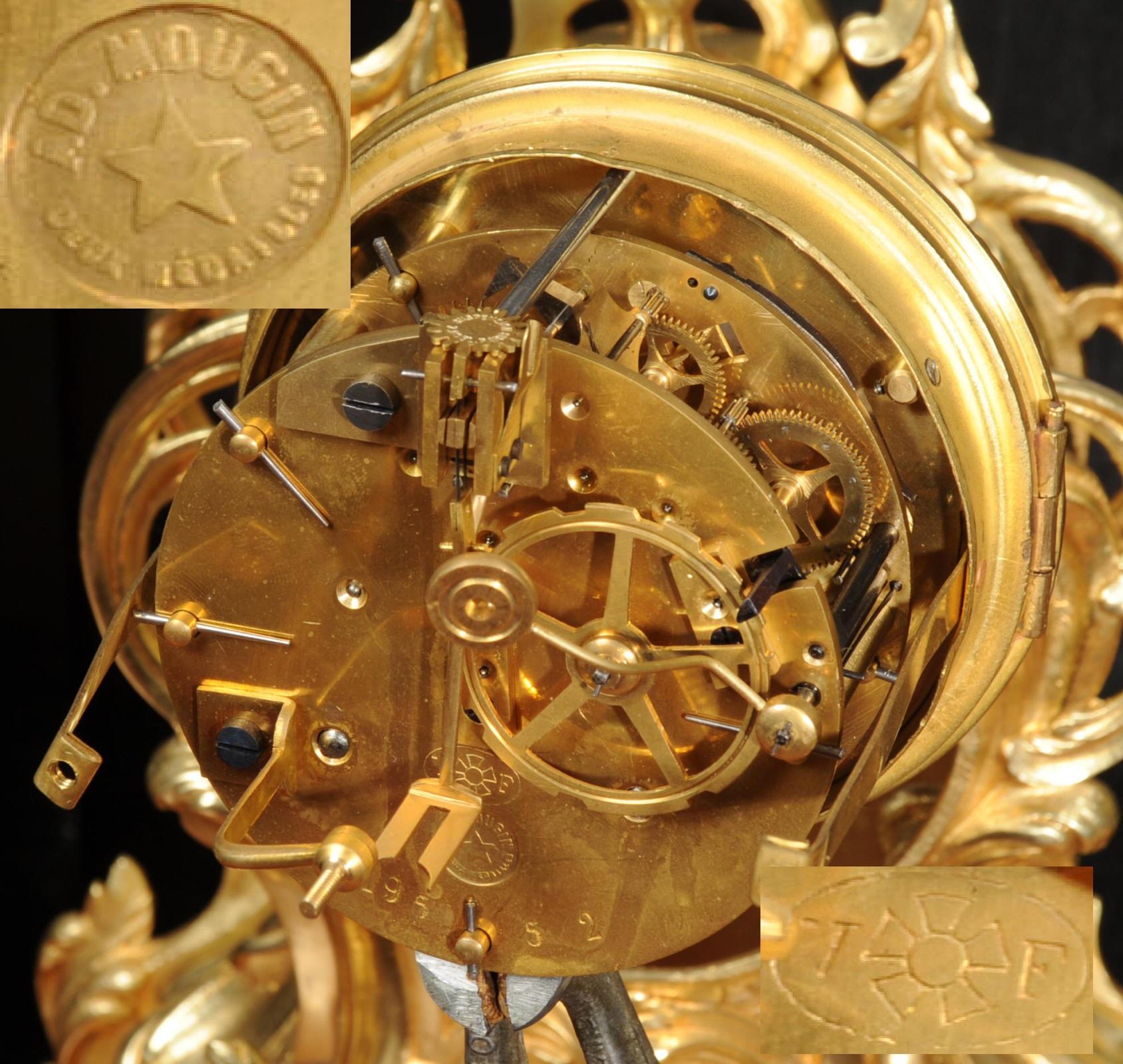 Antique French Rococo Gilt Bronze Clock Set by Verger Freres of Paris 10