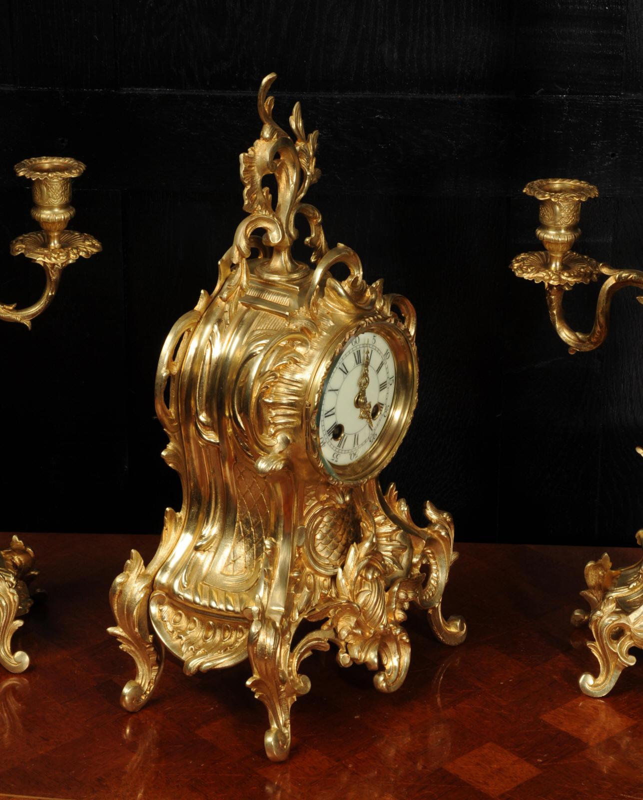 Antique French Rococo Gilt Bronze Clock Set by Verger Freres of Paris 4