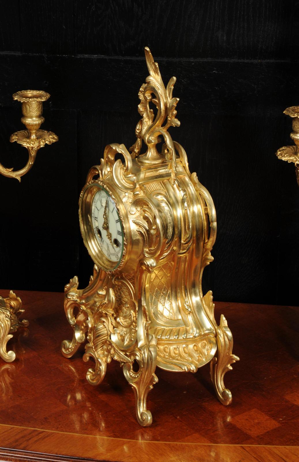 Antique French Rococo Gilt Bronze Clock Set by Verger Freres of Paris 5