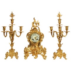 Antique French Rococo Gilt Bronze Clock Set by Verger Freres of Paris