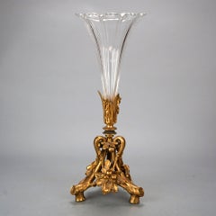 Antique French Rococo Gilt Bronze & Crystal Branch Form Epergne Vase 19th C