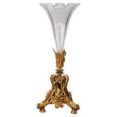 Antique French Rococo Gilt Bronze & Crystal Branch Form Epergne Vase 19th C