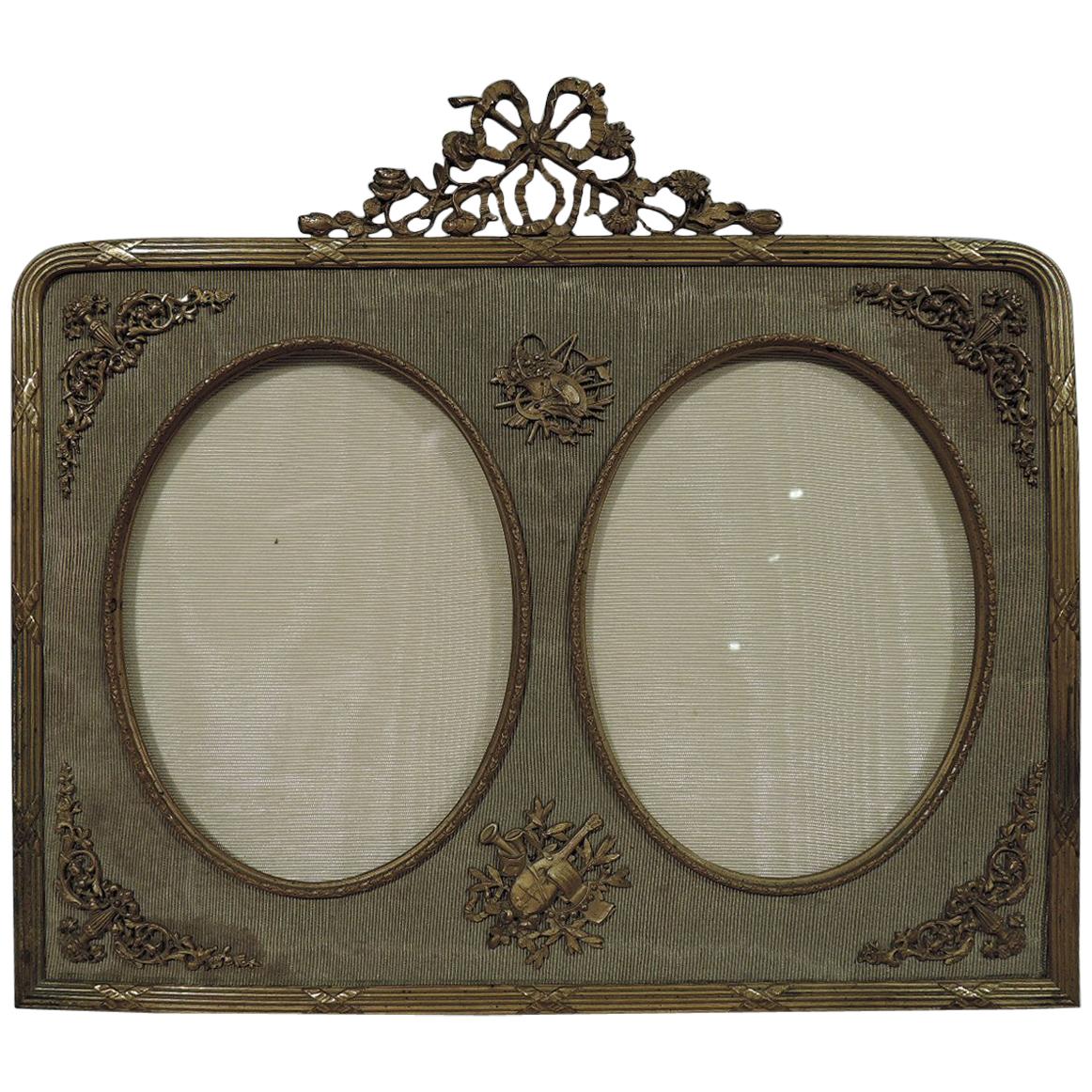 Antique French Rococo Gilt Bronze Double Picture Frame