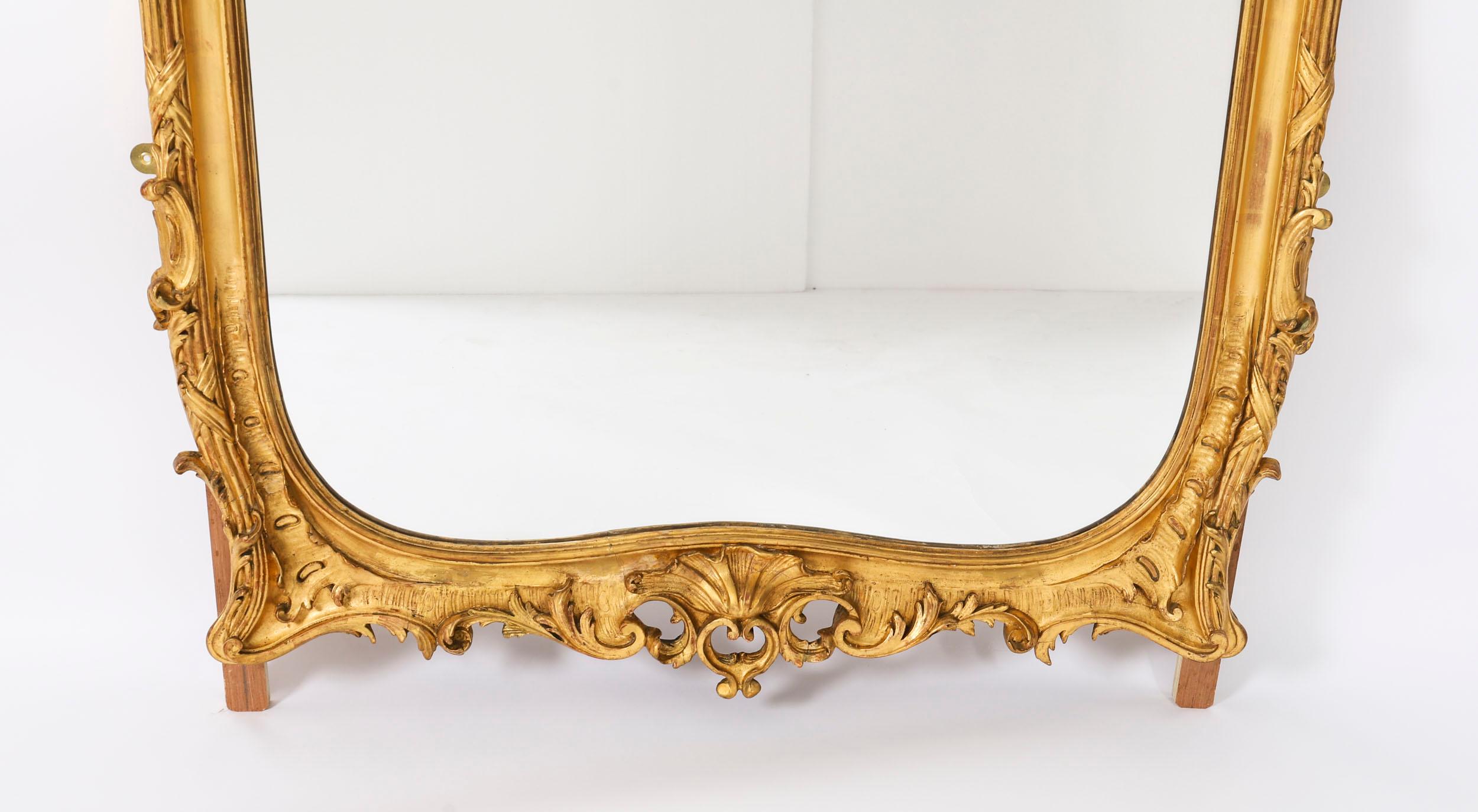 Antique French Rococo Giltwood Wall Mirror 19th Century For Sale 2