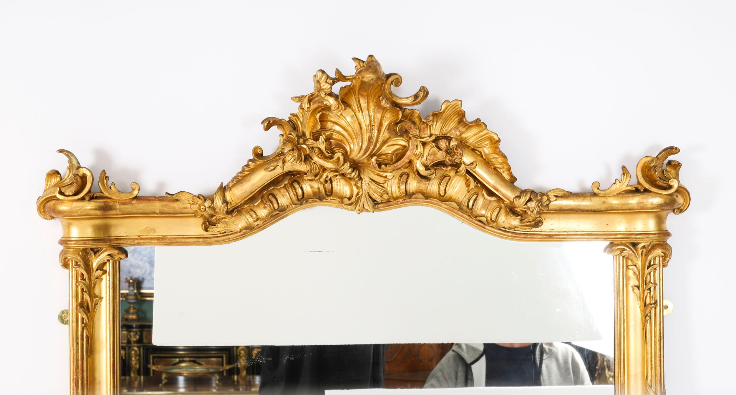 Antique French Rococo Giltwood Wall Mirror 19th Century For Sale 3