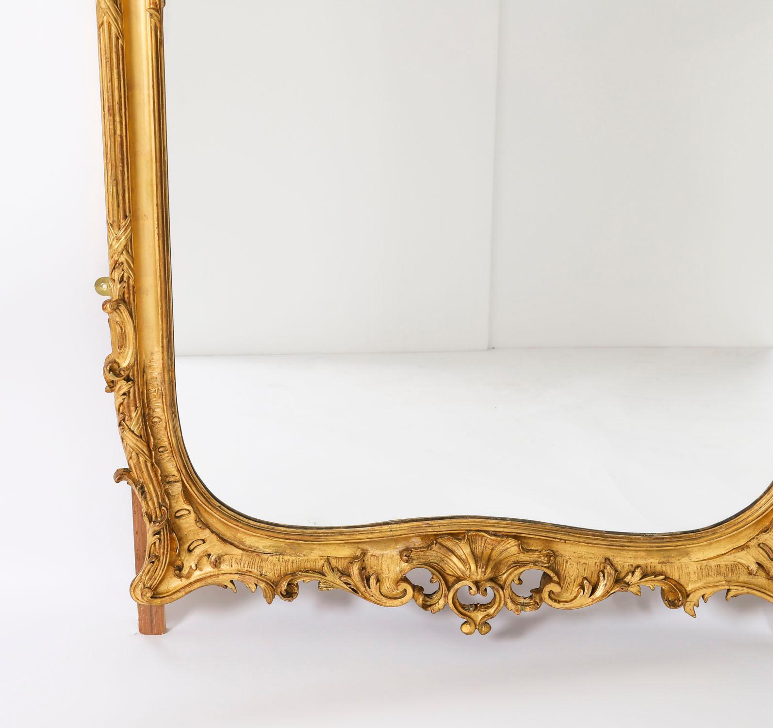 Antique French Rococo Giltwood Wall Mirror 19th Century For Sale 5