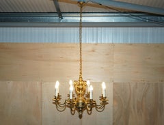 ANTiQUE FRENCH ROCOCO GOLD GILT BRASS EIGHT BRANCH CHERUB CHANDELIER LIGHT