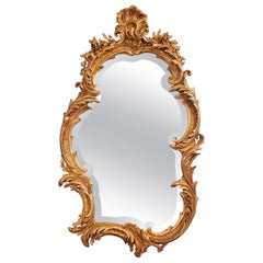 Antique French Rococo Gold Leaf Beveled Mirror, Circa 1880.