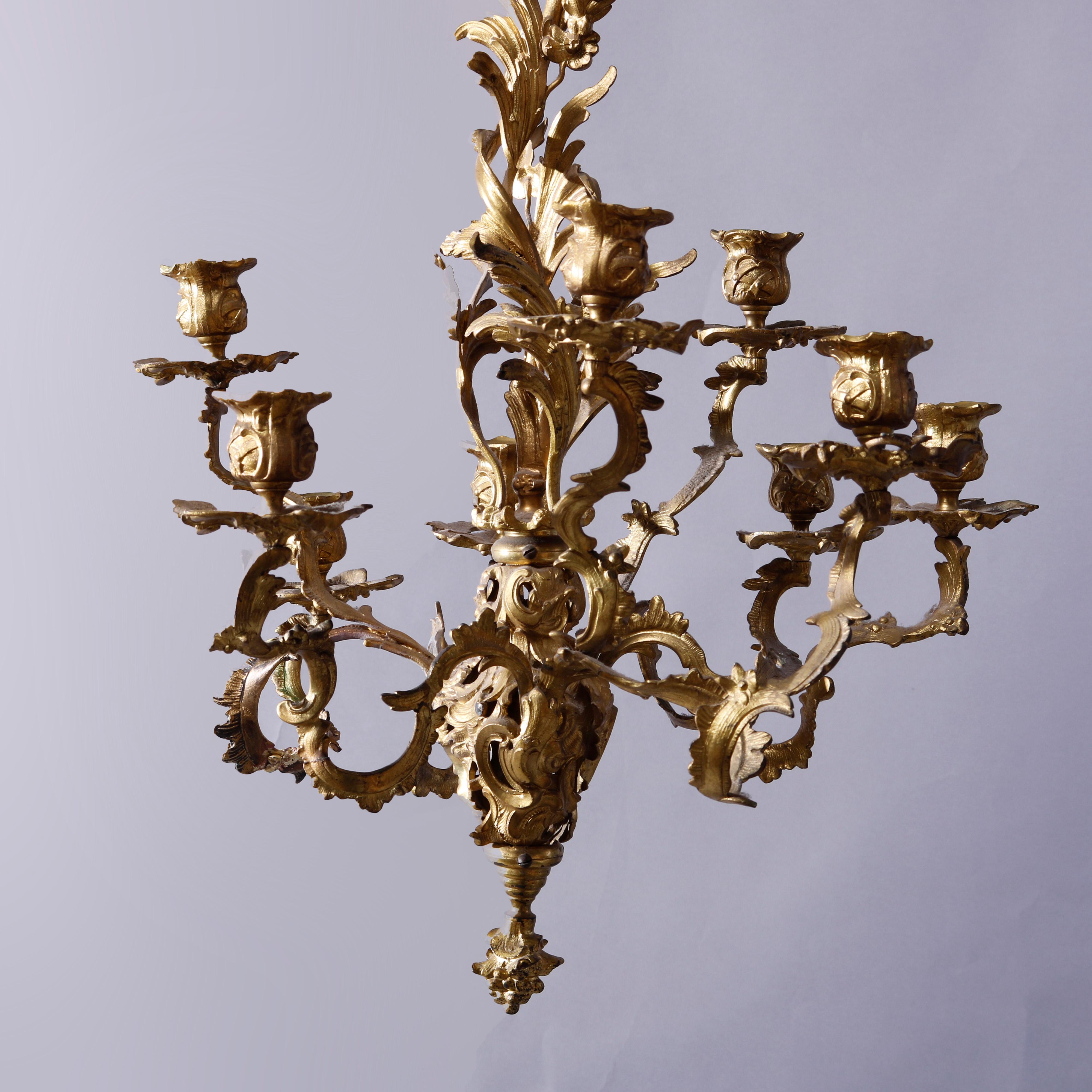 Antique French Rococo Louis XIV Style Gilt Bronze Candelabra Chandelier c1890 1