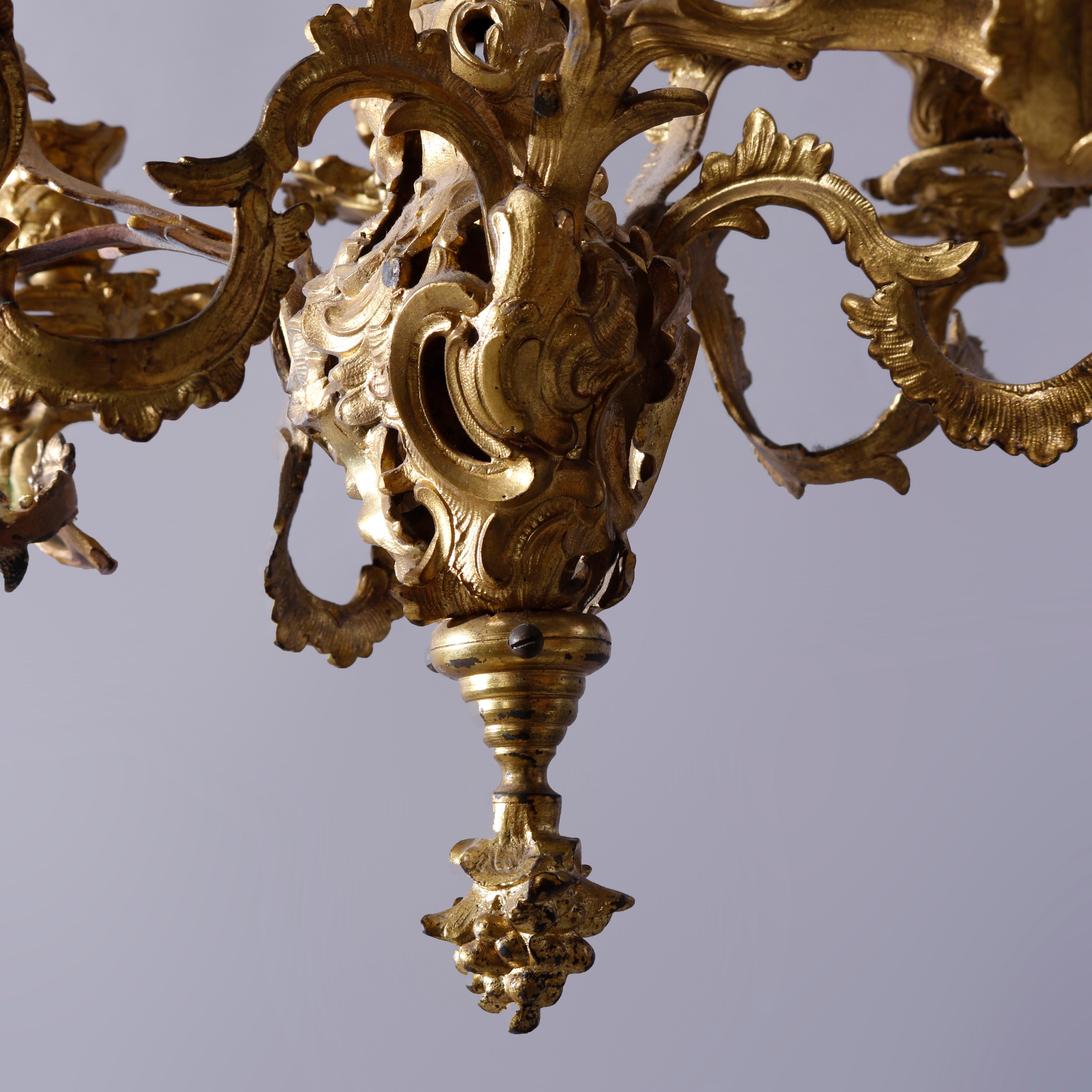 Antique French Rococo Louis XIV Style Gilt Bronze Candelabra Chandelier c1890 4