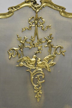 Antique French Rococo Louis XV Bronze Fireplace Firescreen Fire Screen w/ Birds