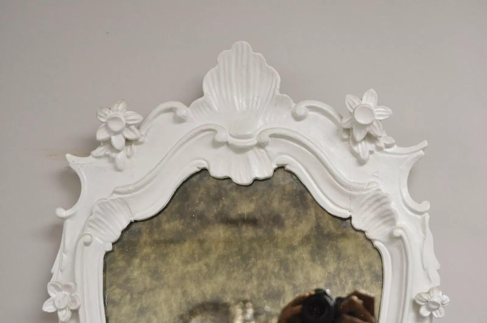 Antique French Rococo Louis XV White Carved Wood Tall Narrow Mirrors - 3 Pcs For Sale 6