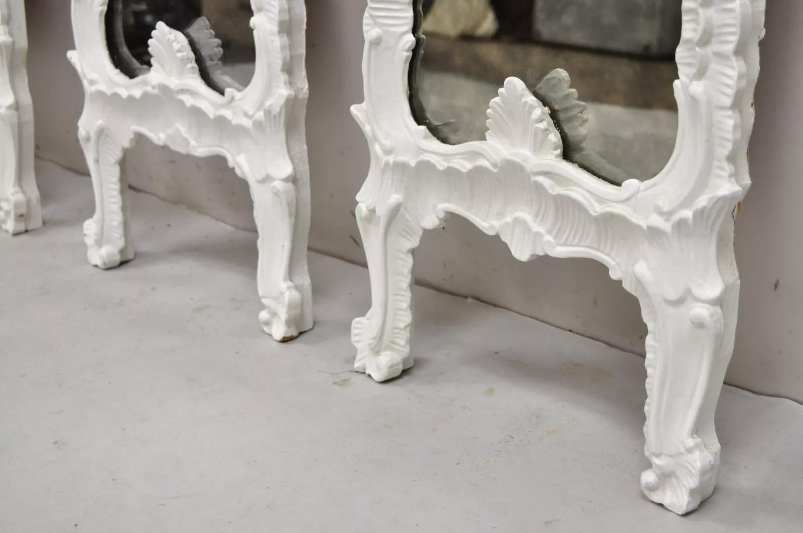 Antique French Rococo Louis XV White Carved Wood Tall Narrow Mirrors - 3 Pcs For Sale 7