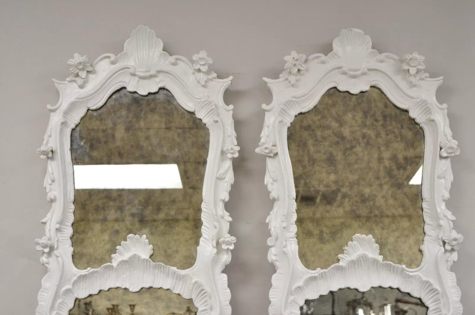 20th Century Antique French Rococo Louis XV White Carved Wood Tall Narrow Mirrors - 3 Pcs For Sale