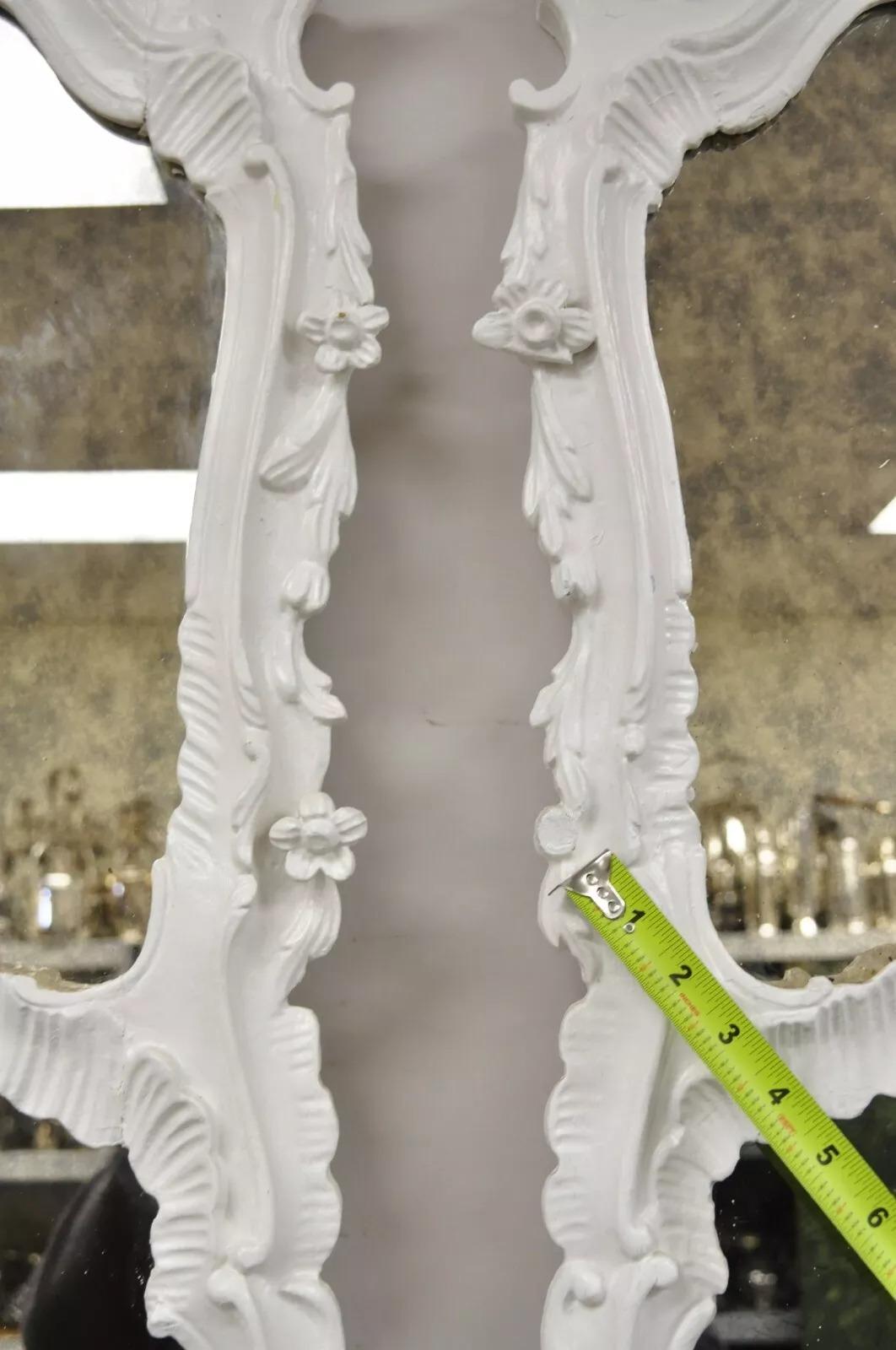 Antique French Rococo Louis XV White Carved Wood Tall Narrow Mirrors - 3 Pcs For Sale 3