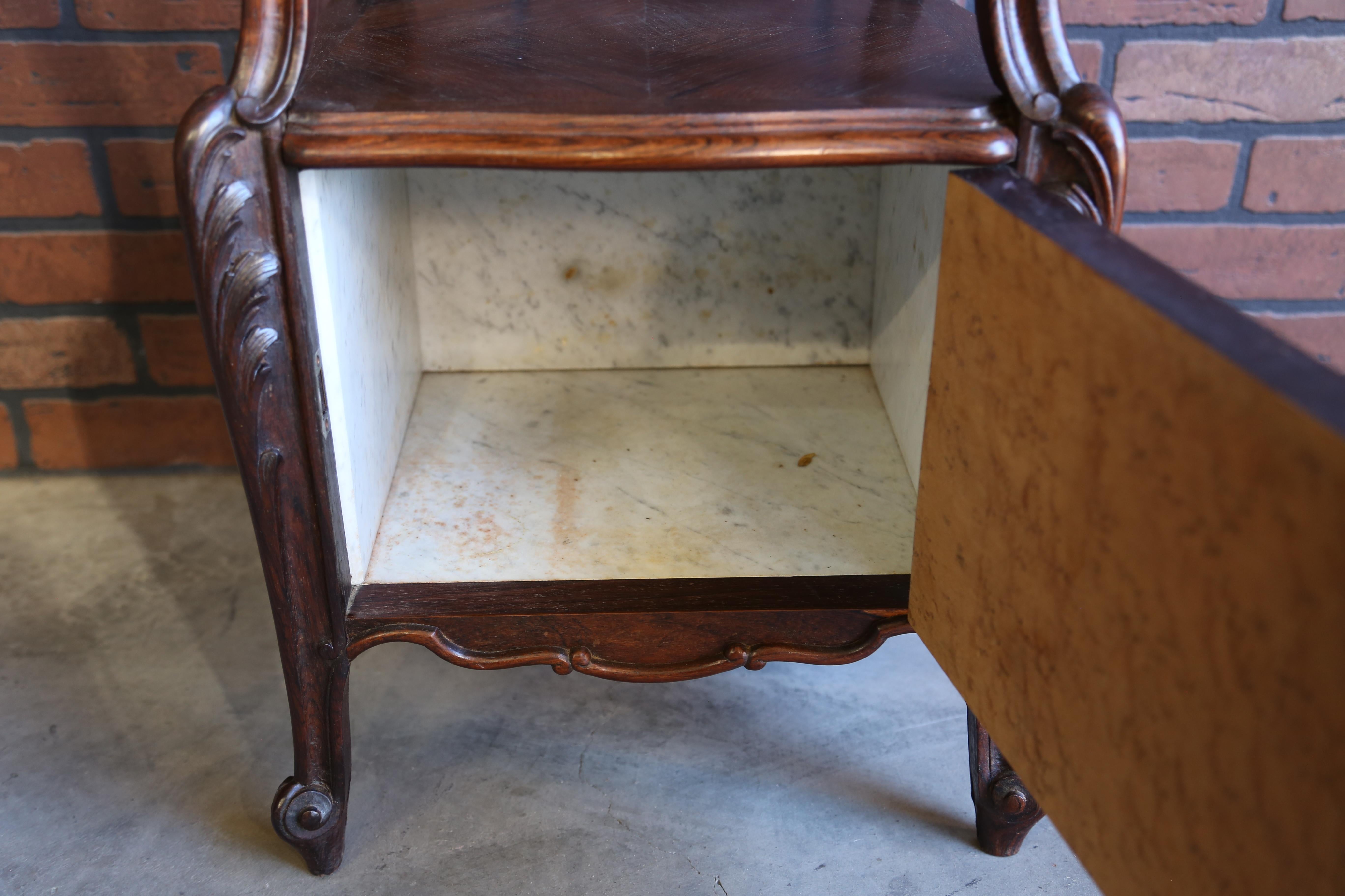 20th Century Antique French Rococo Marble Top Nightstand For Sale