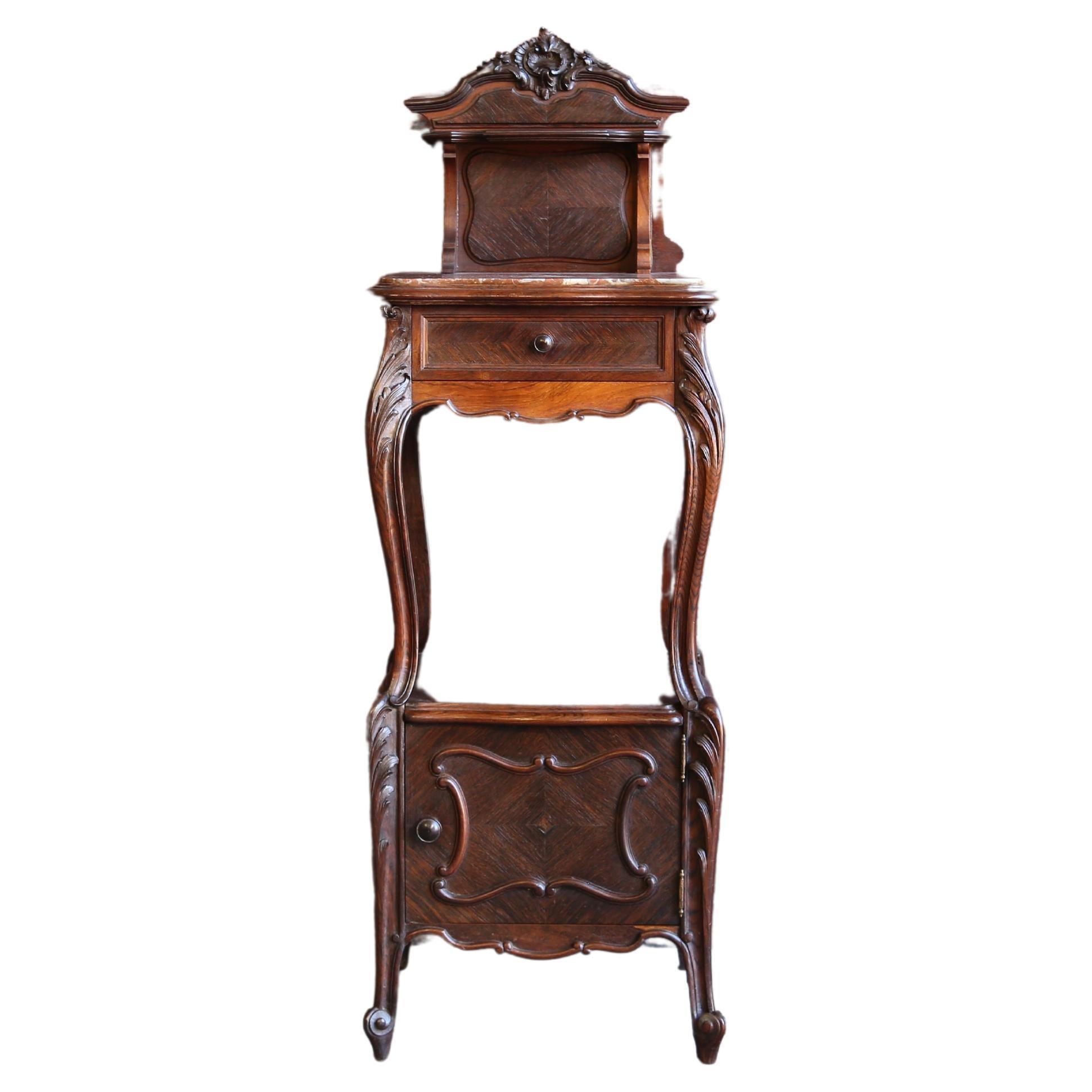 Antique French Rococo Marble Top Nightstand