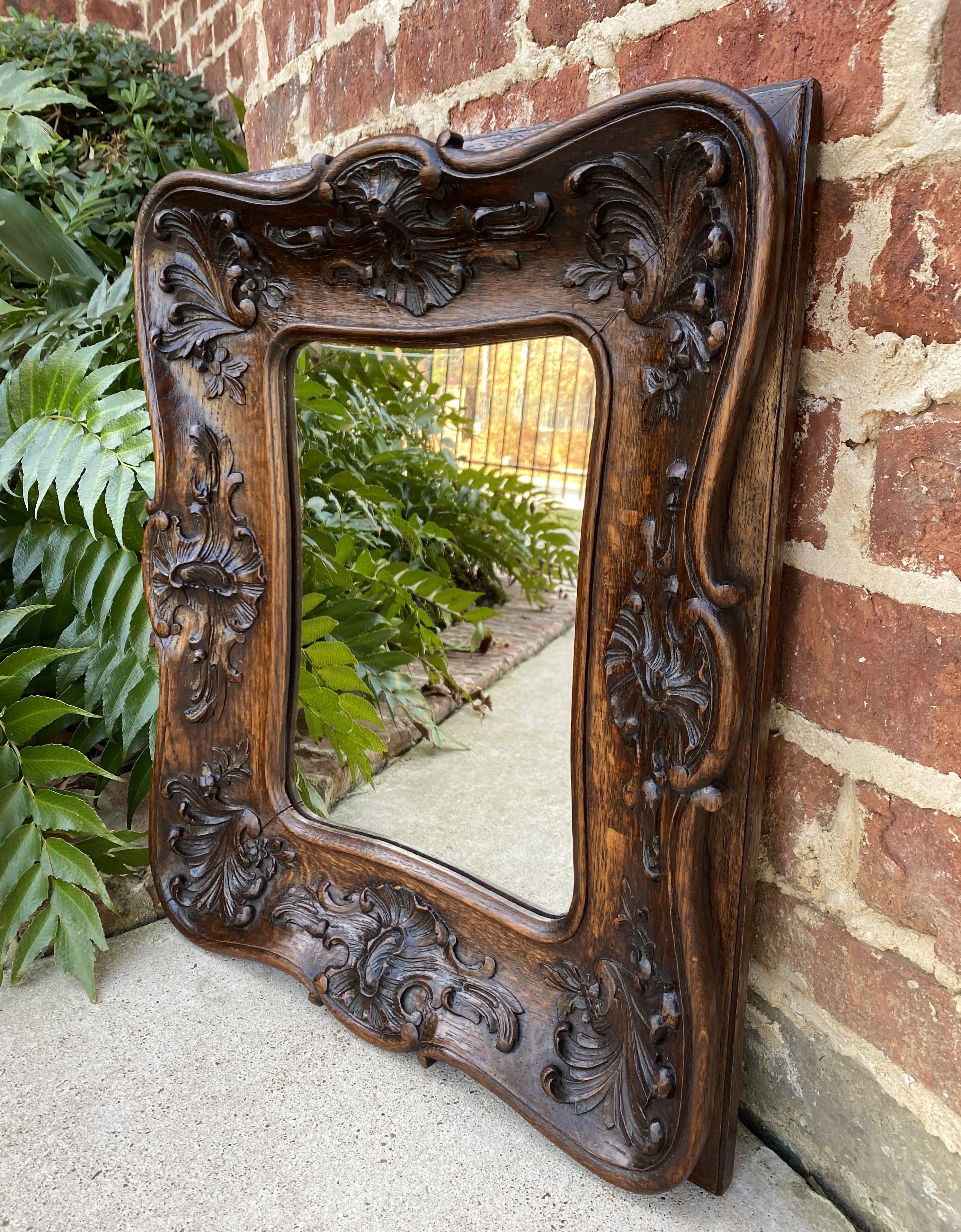 Antique French Rococo Mirror Carved Oak Wood Back Framed Wall Mirror 1920s 5