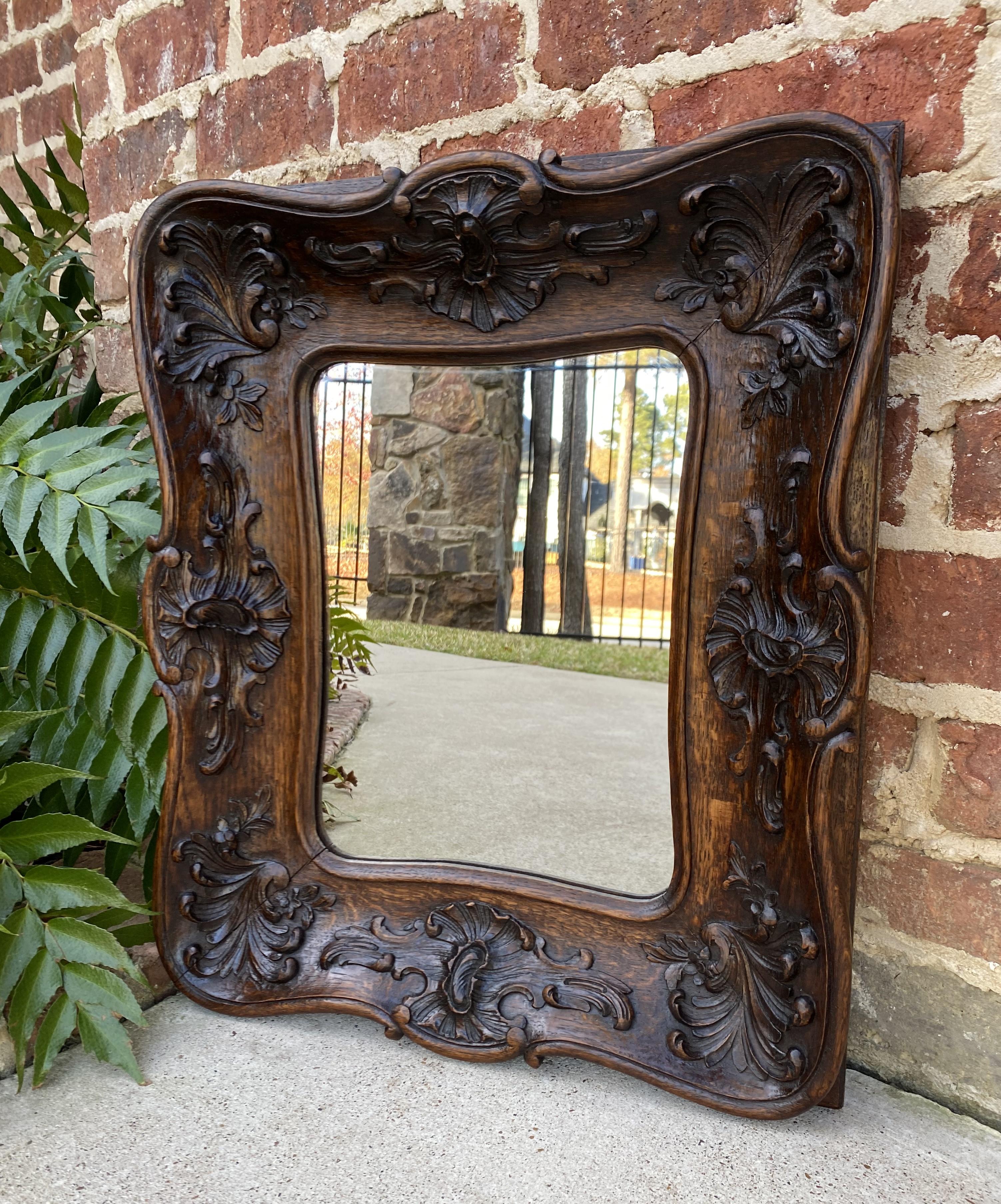 Antique French Rococo Mirror Carved Oak Wood Back Framed Wall Mirror 1920s 6