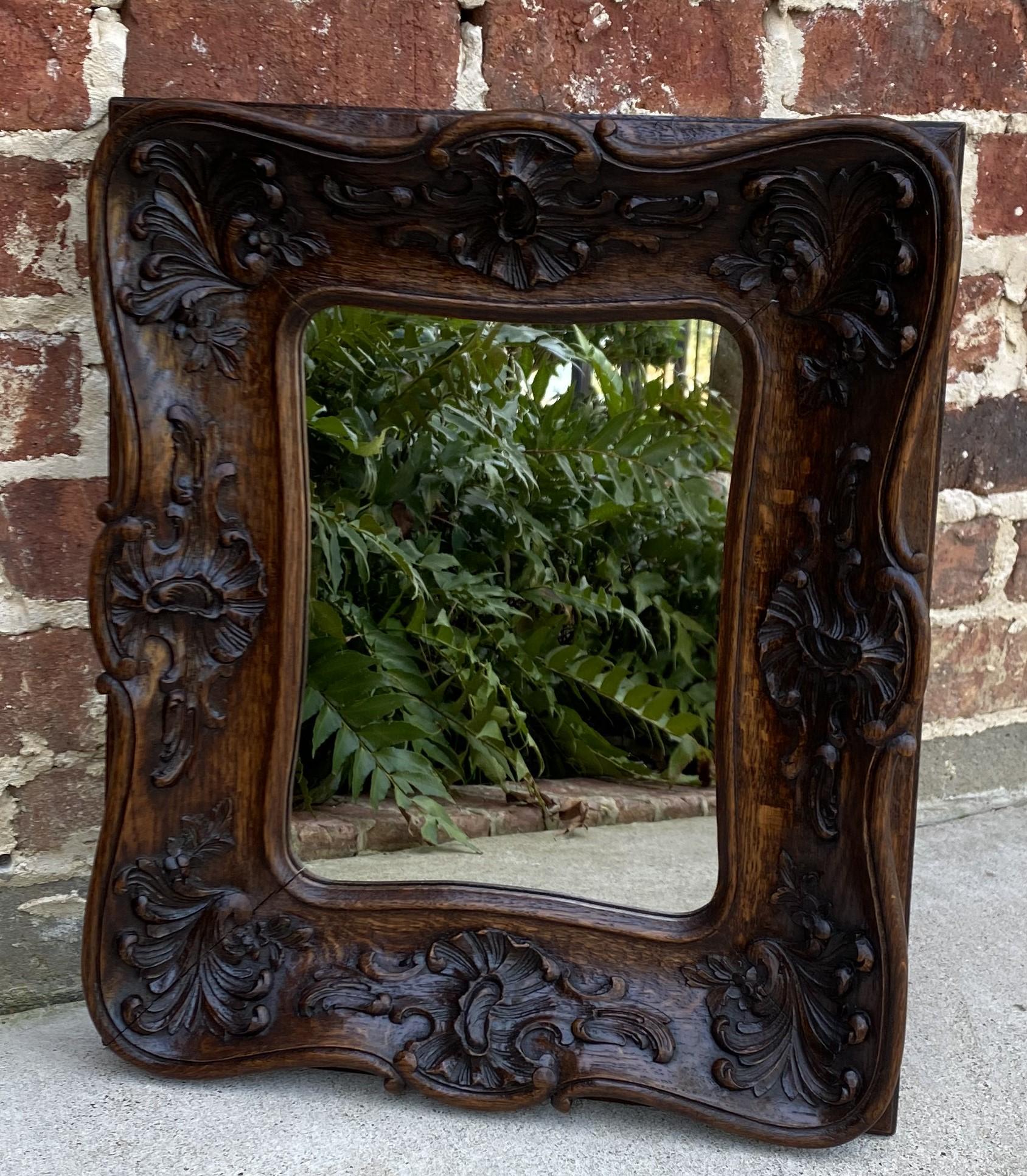 Rococo Revival Antique French Rococo Mirror Carved Oak Wood Back Framed Wall Mirror 1920s