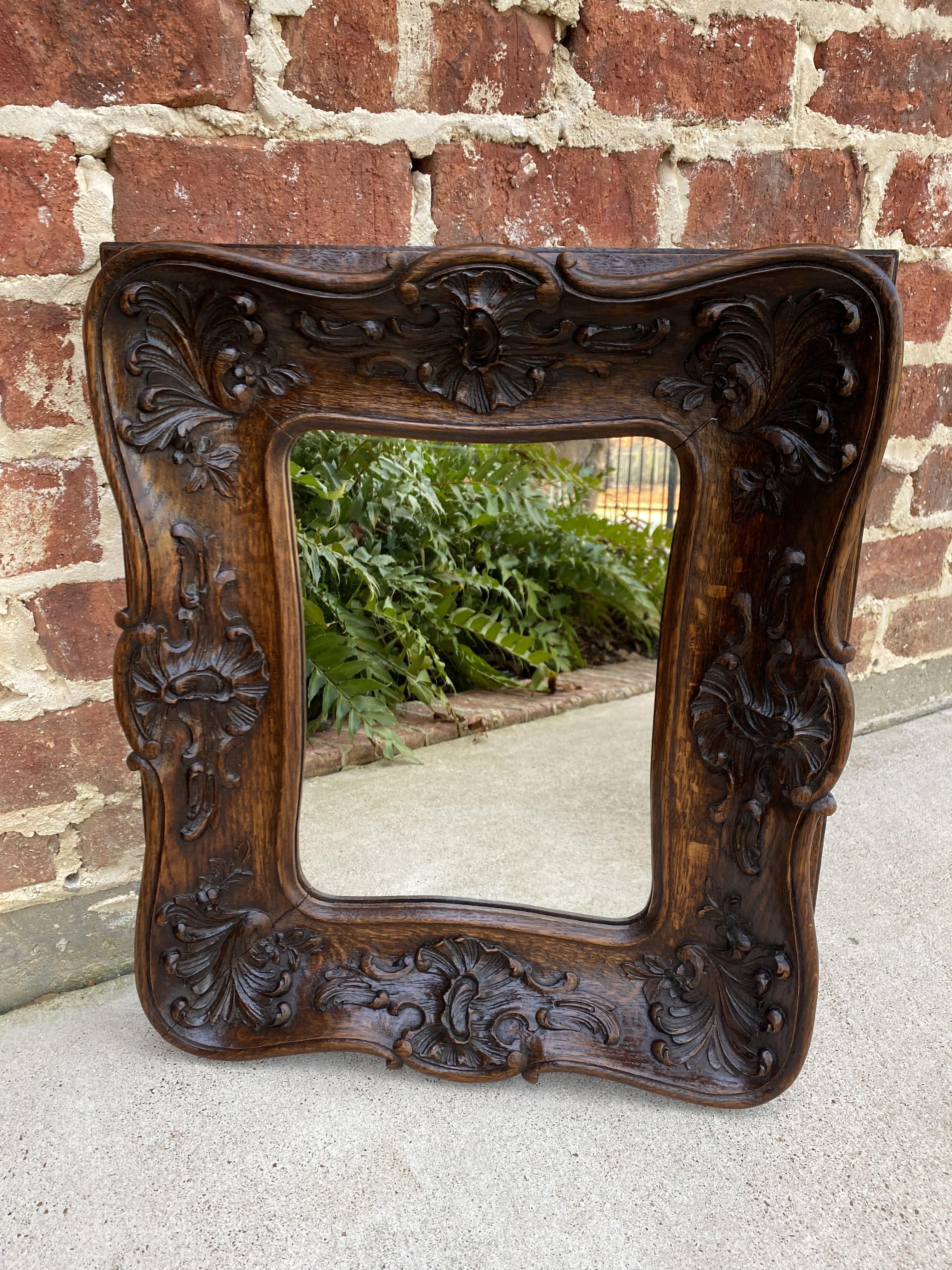 Antique French Rococo Mirror Carved Oak Wood Back Framed Wall Mirror 1920s In Good Condition In Tyler, TX