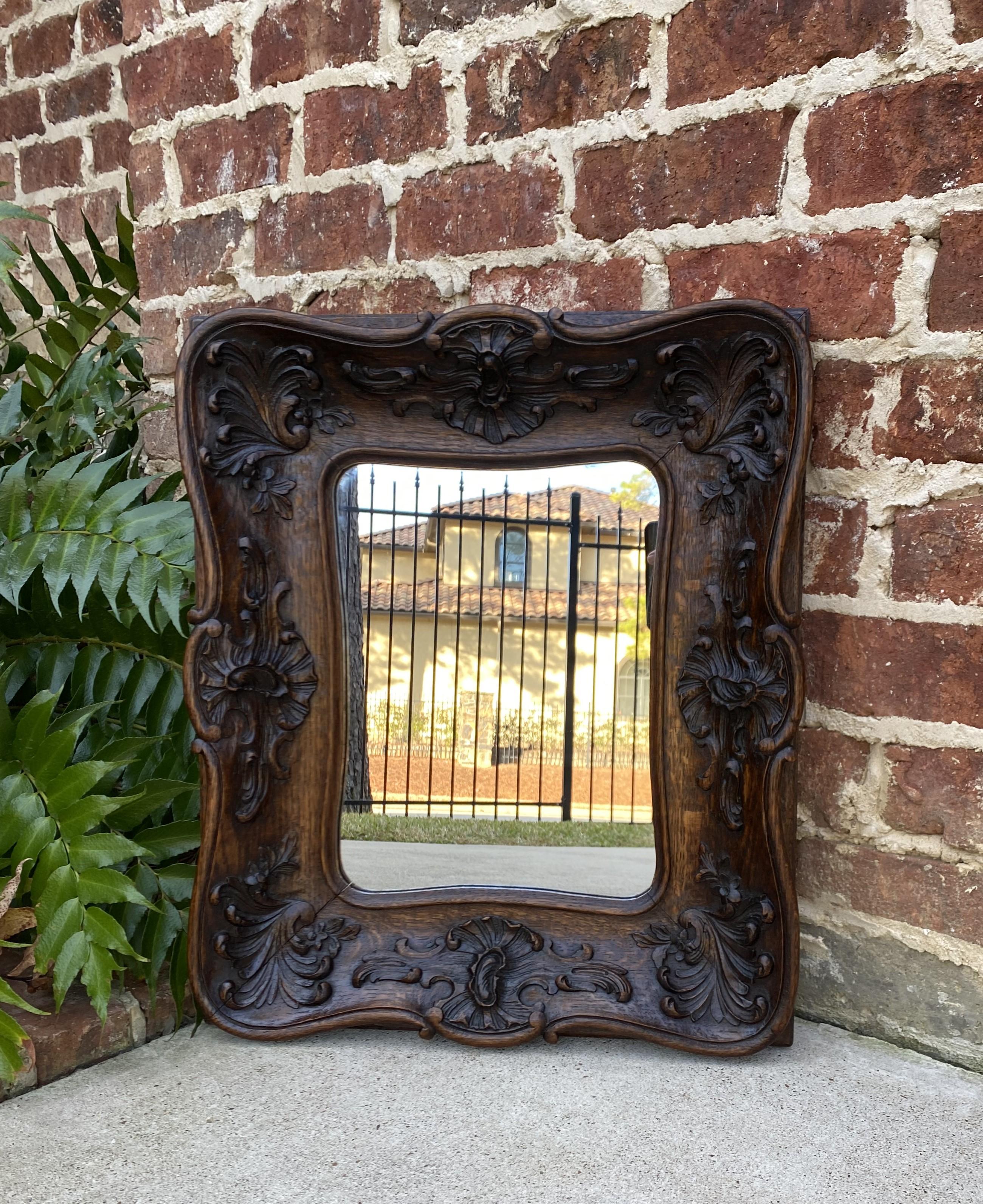 Early 20th Century Antique French Rococo Mirror Carved Oak Wood Back Framed Wall Mirror 1920s
