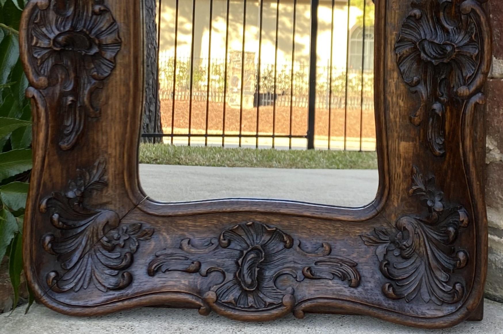 Antique French Rococo Mirror Carved Oak Wood Back Framed Wall Mirror 1920s 1