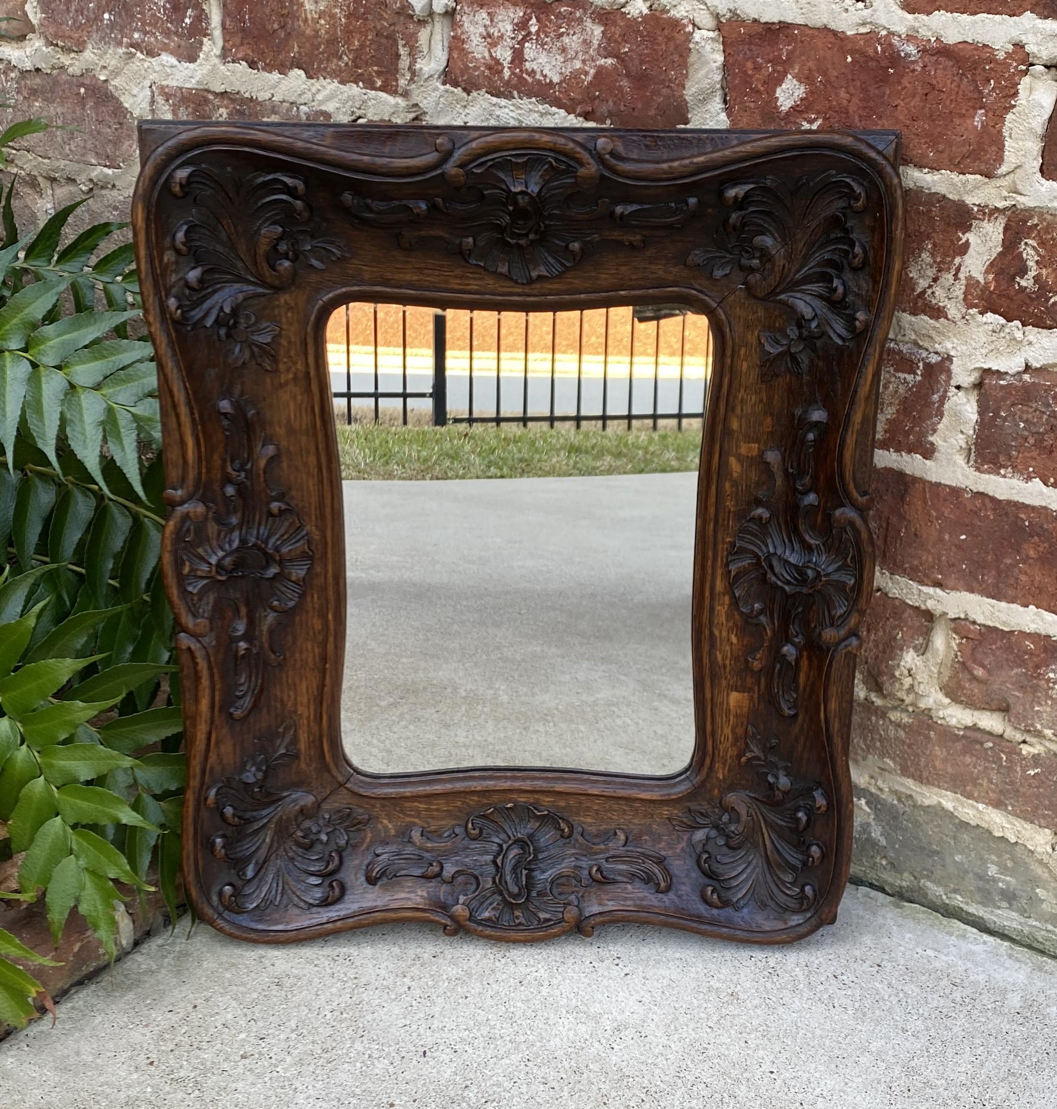 Antique French Rococo Mirror Carved Oak Wood Back Framed Wall Mirror 1920s 3