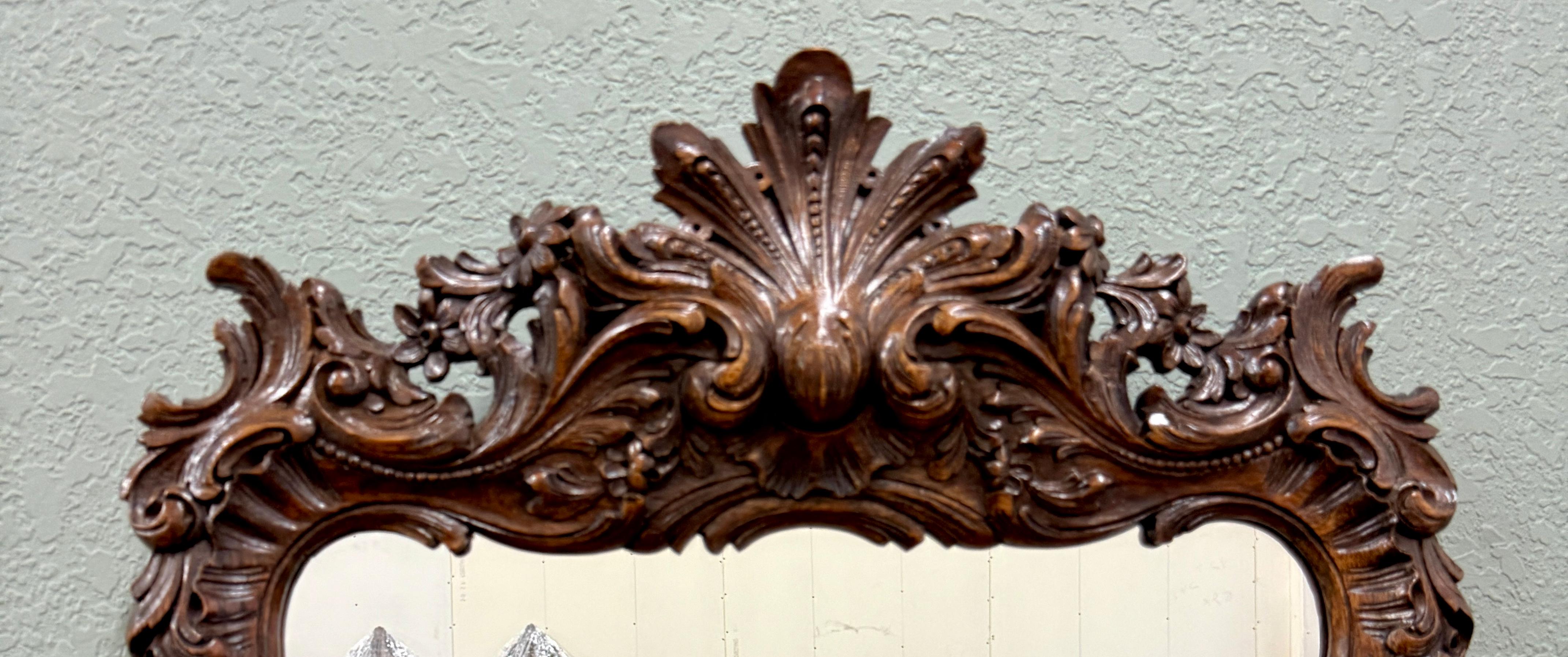 Antique French Rococo Mirror gerahmt Hanging Wall Mirror Rectangular Carved Oak im Angebot 3