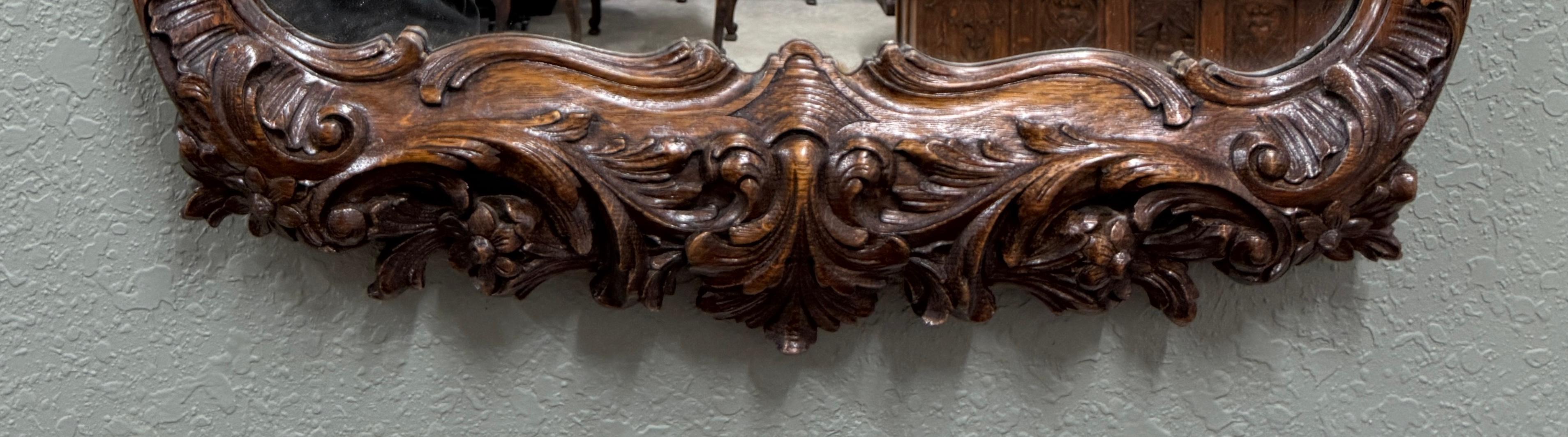 Antique French Rococo Mirror gerahmt Hanging Wall Mirror Rectangular Carved Oak im Angebot 4