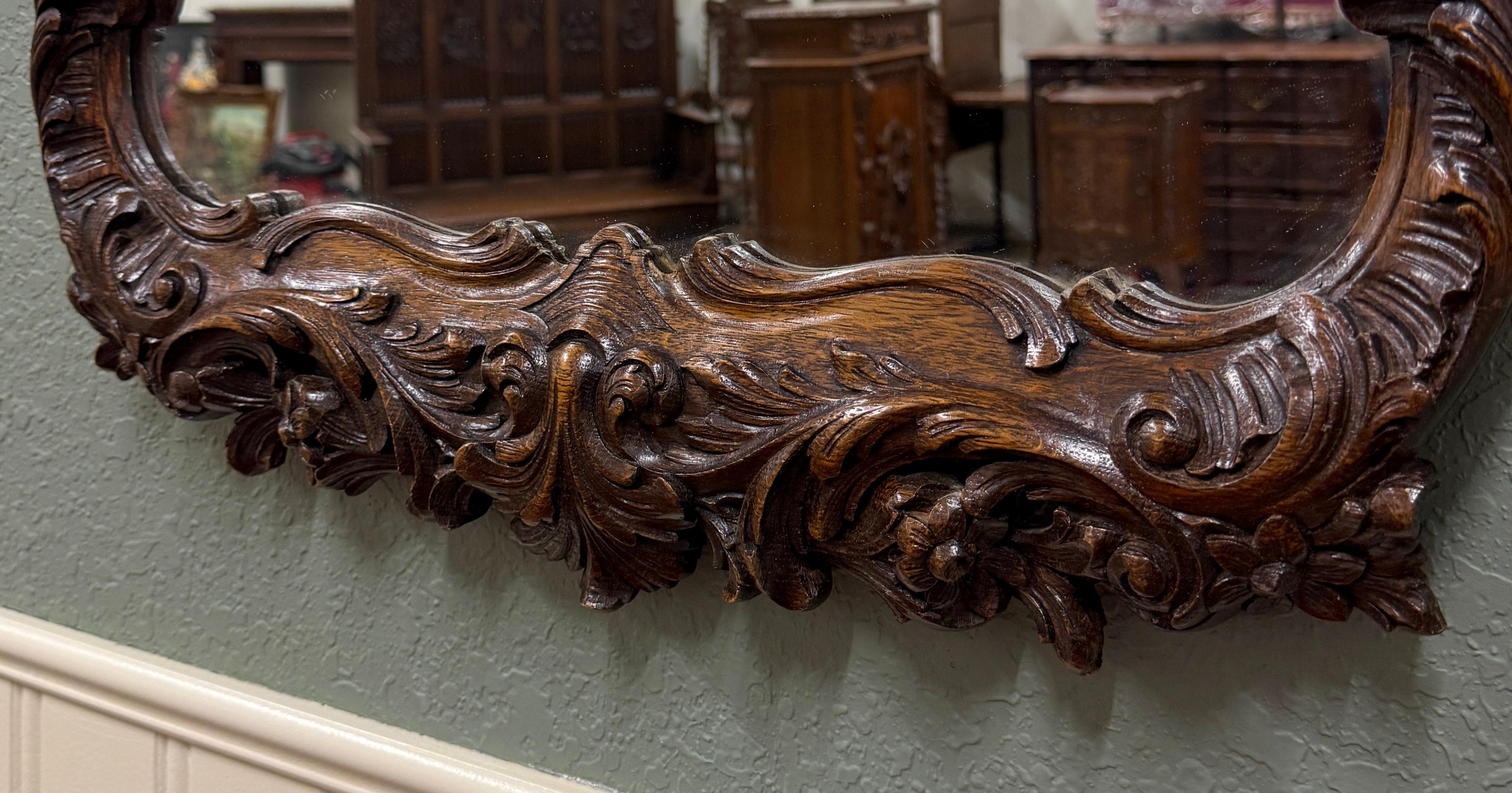 Antique French Rococo Mirror gerahmt Hanging Wall Mirror Rectangular Carved Oak (Spiegel) im Angebot