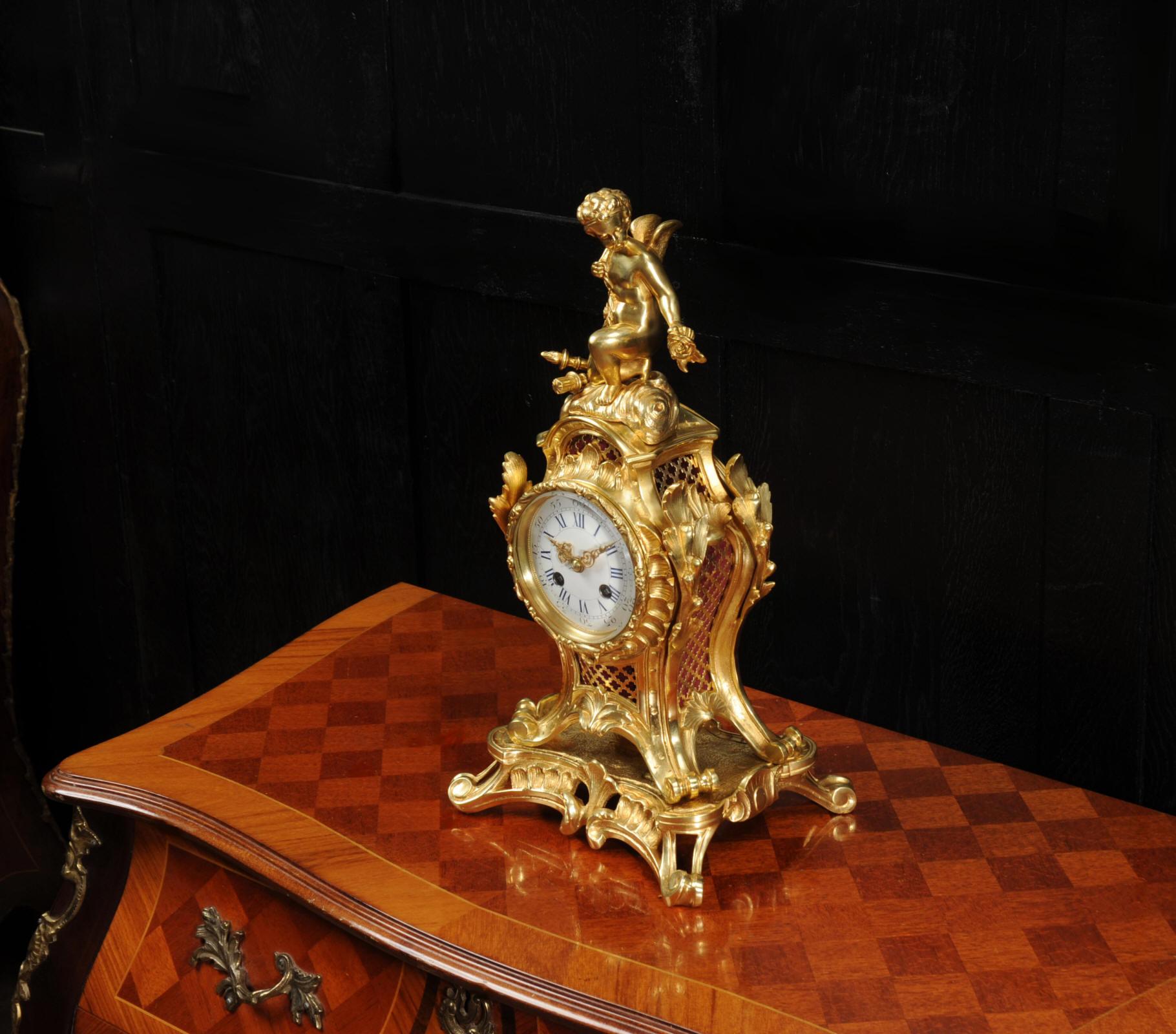 Antique French Rococo Ormolu Clock, Cupid 5