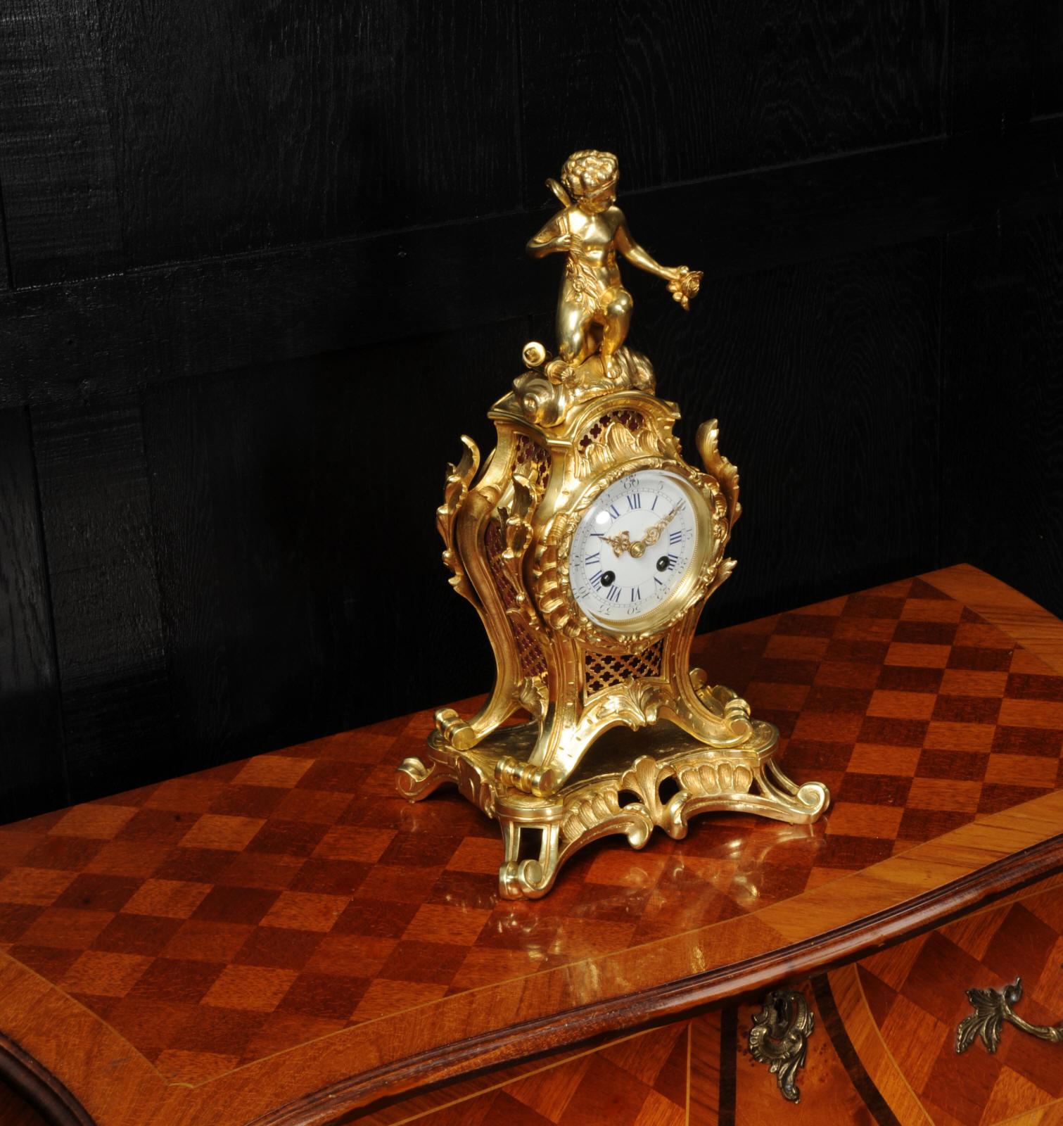 Antique French Rococo Ormolu Clock, Cupid 7