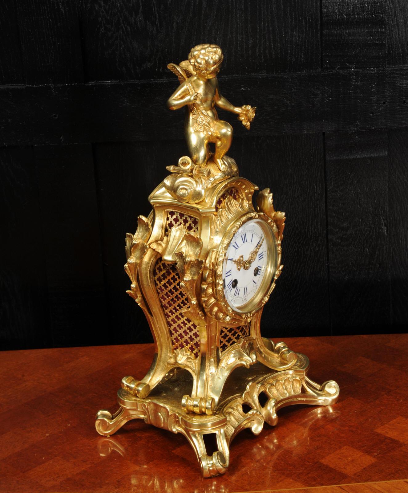 Antique French Rococo Ormolu Clock, Cupid 8