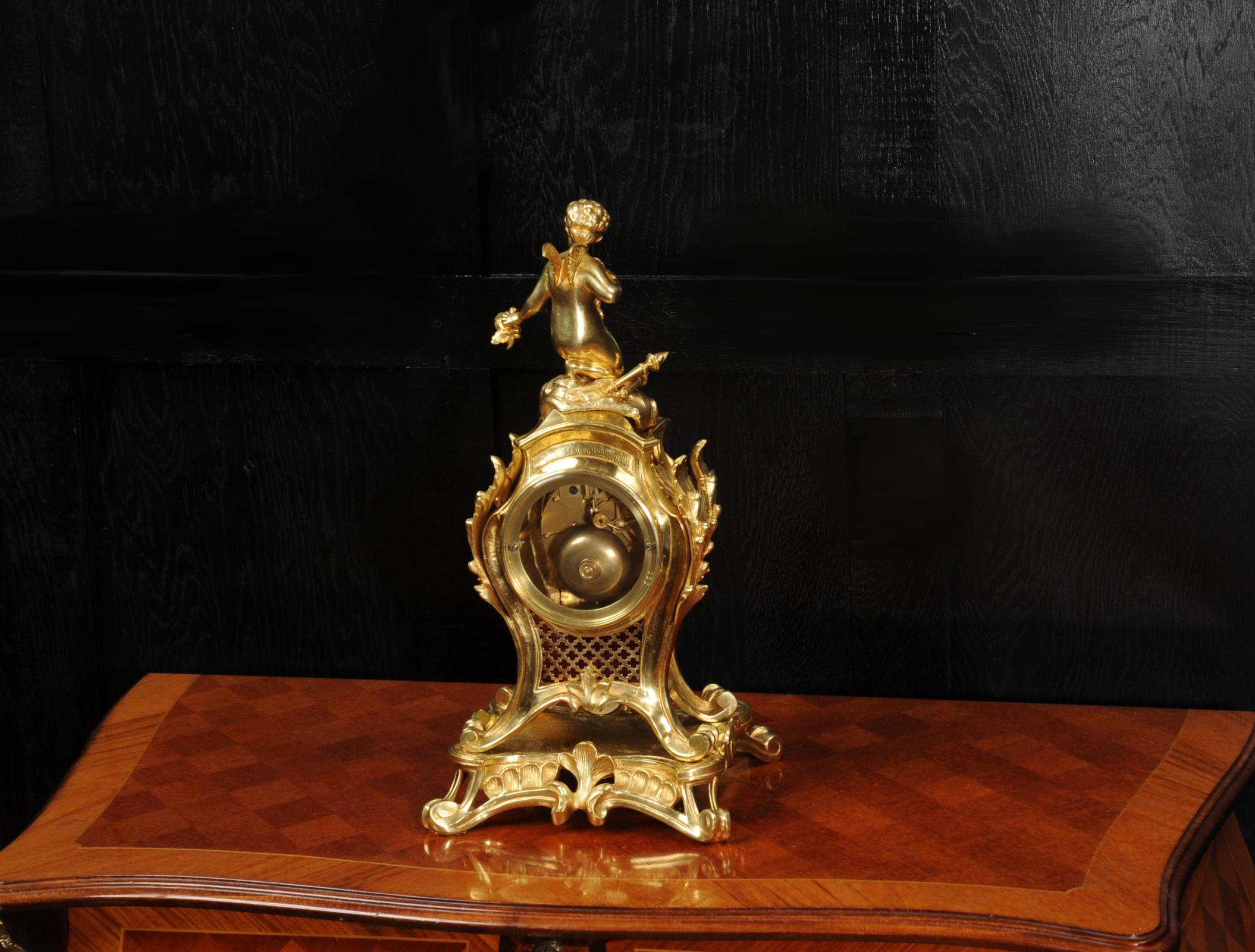 Antique French Rococo Ormolu Clock, Cupid 12