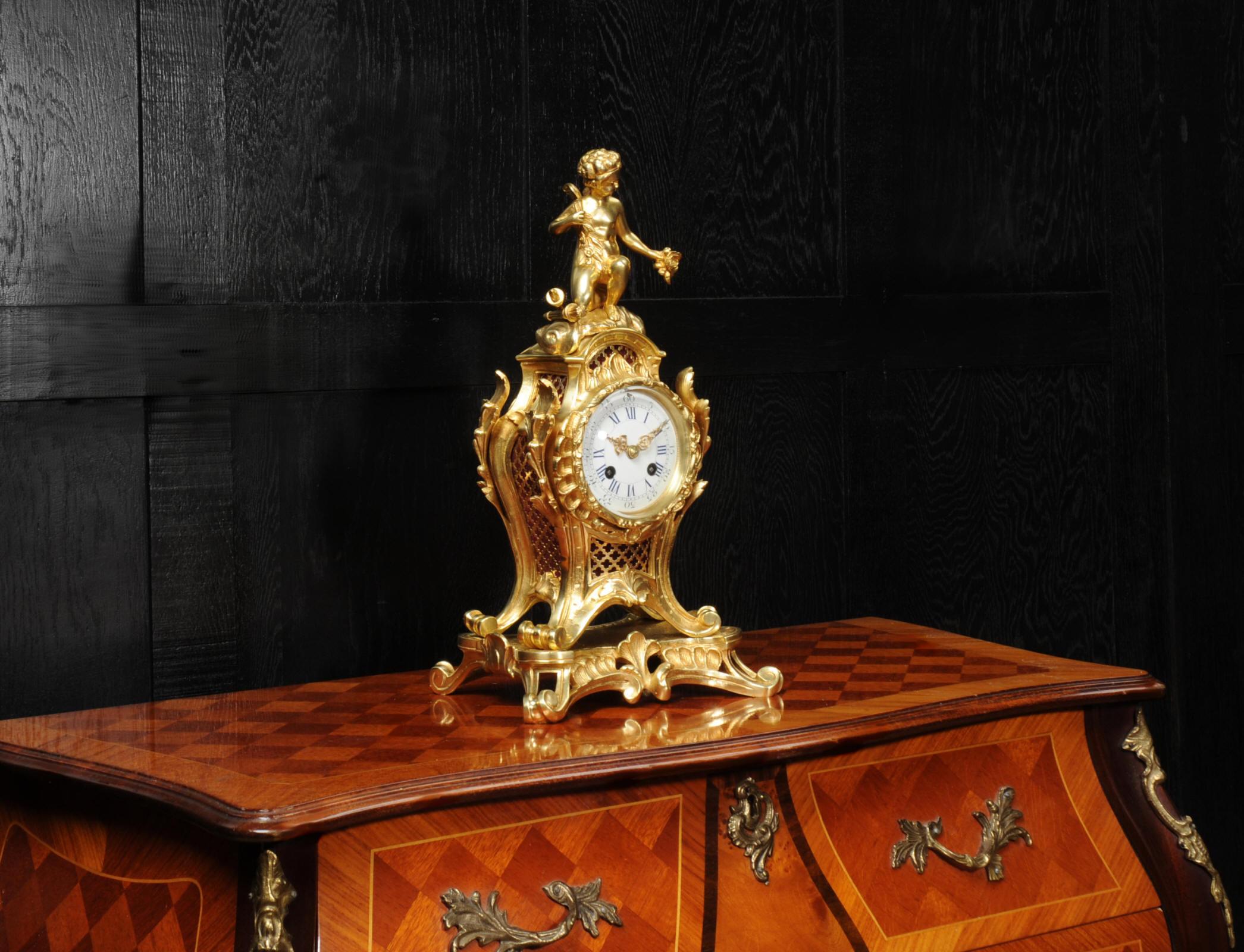Antique French Rococo Ormolu Clock, Cupid 1