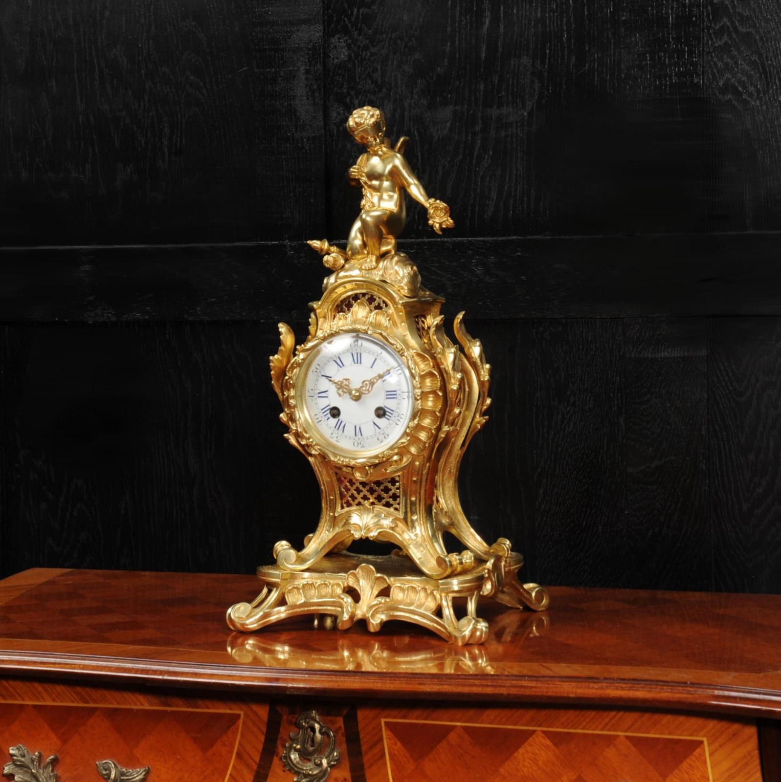Antique French Rococo Ormolu Clock, Cupid 2