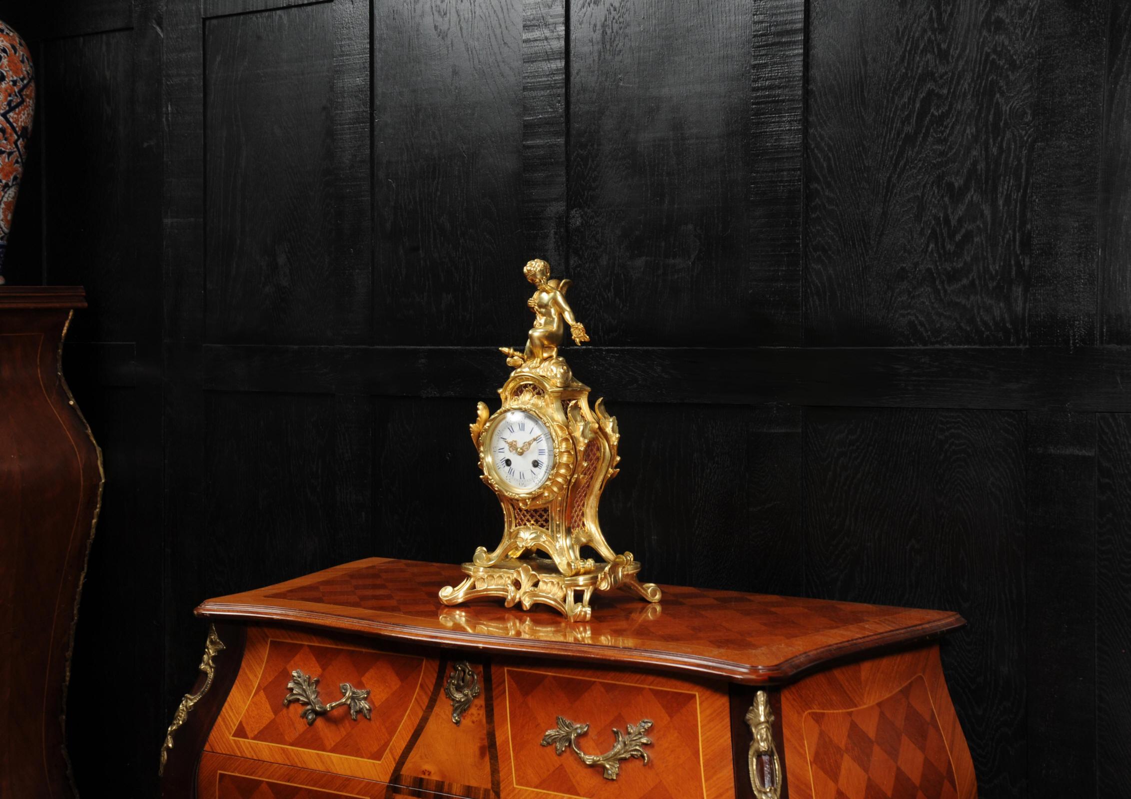 Antique French Rococo Ormolu Clock, Cupid 3