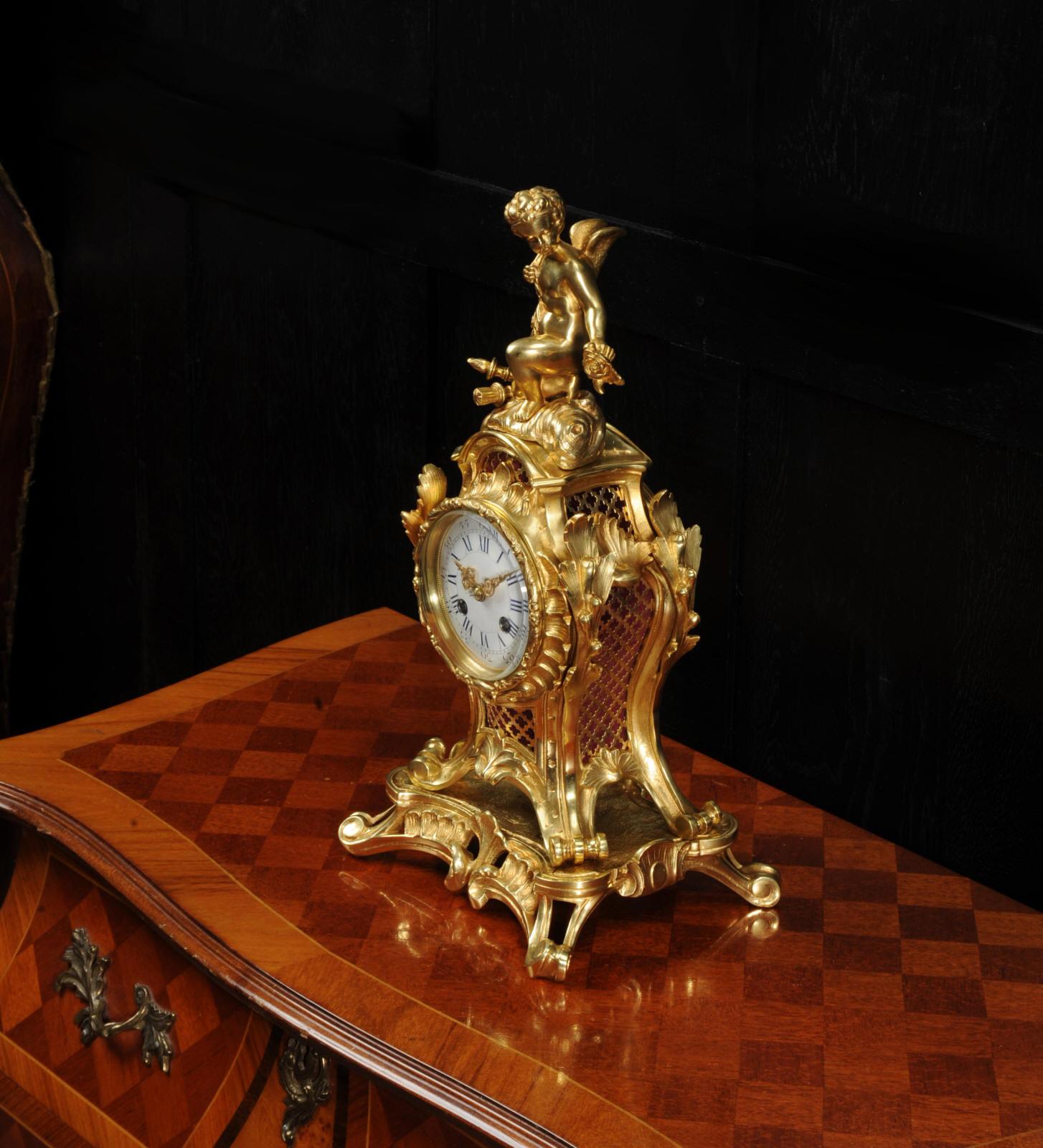 Antique French Rococo Ormolu Clock, Cupid 4