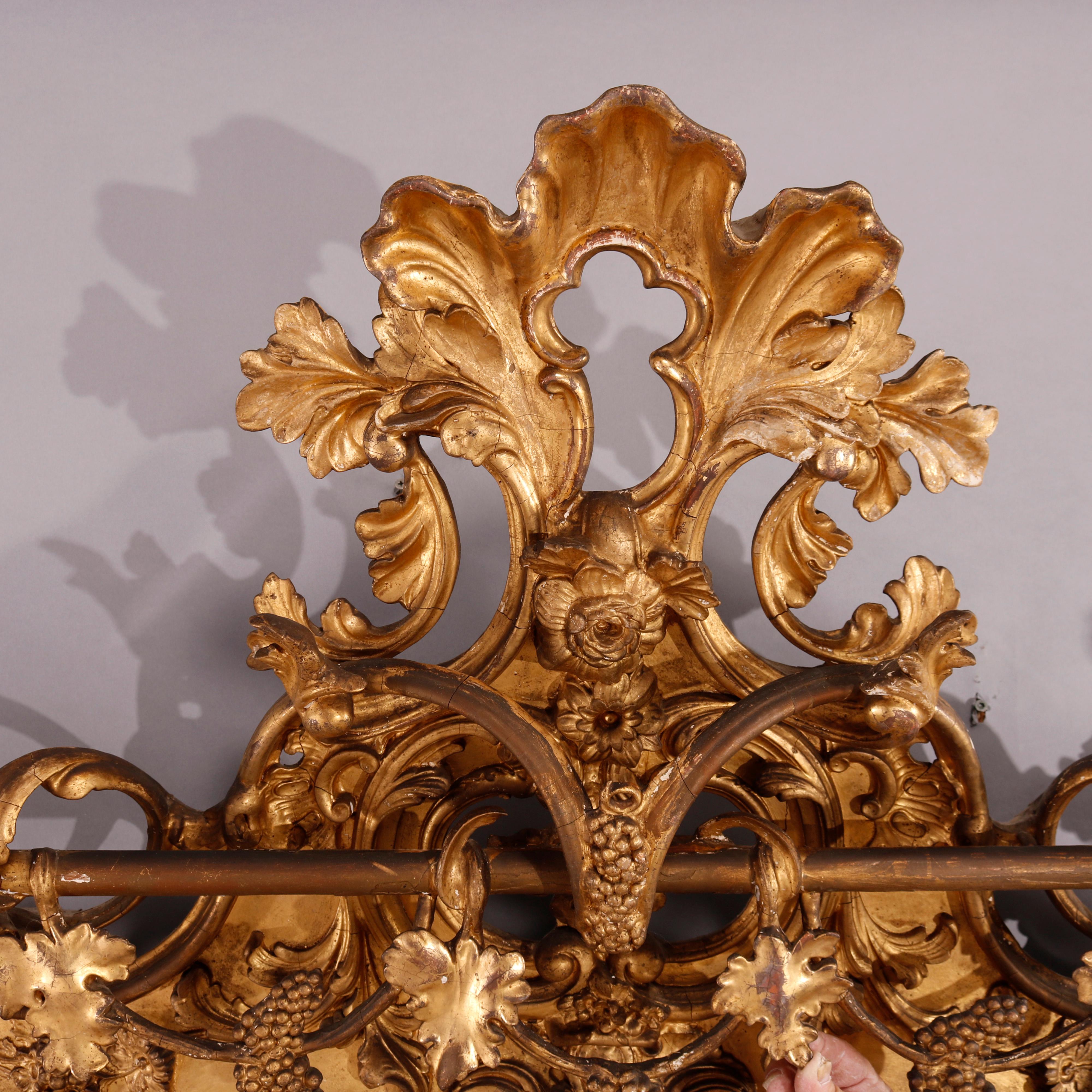 Antique French Rococo Oversized Gold Leaf Over Mantle Pier Mirror, 19th C In Good Condition In Big Flats, NY