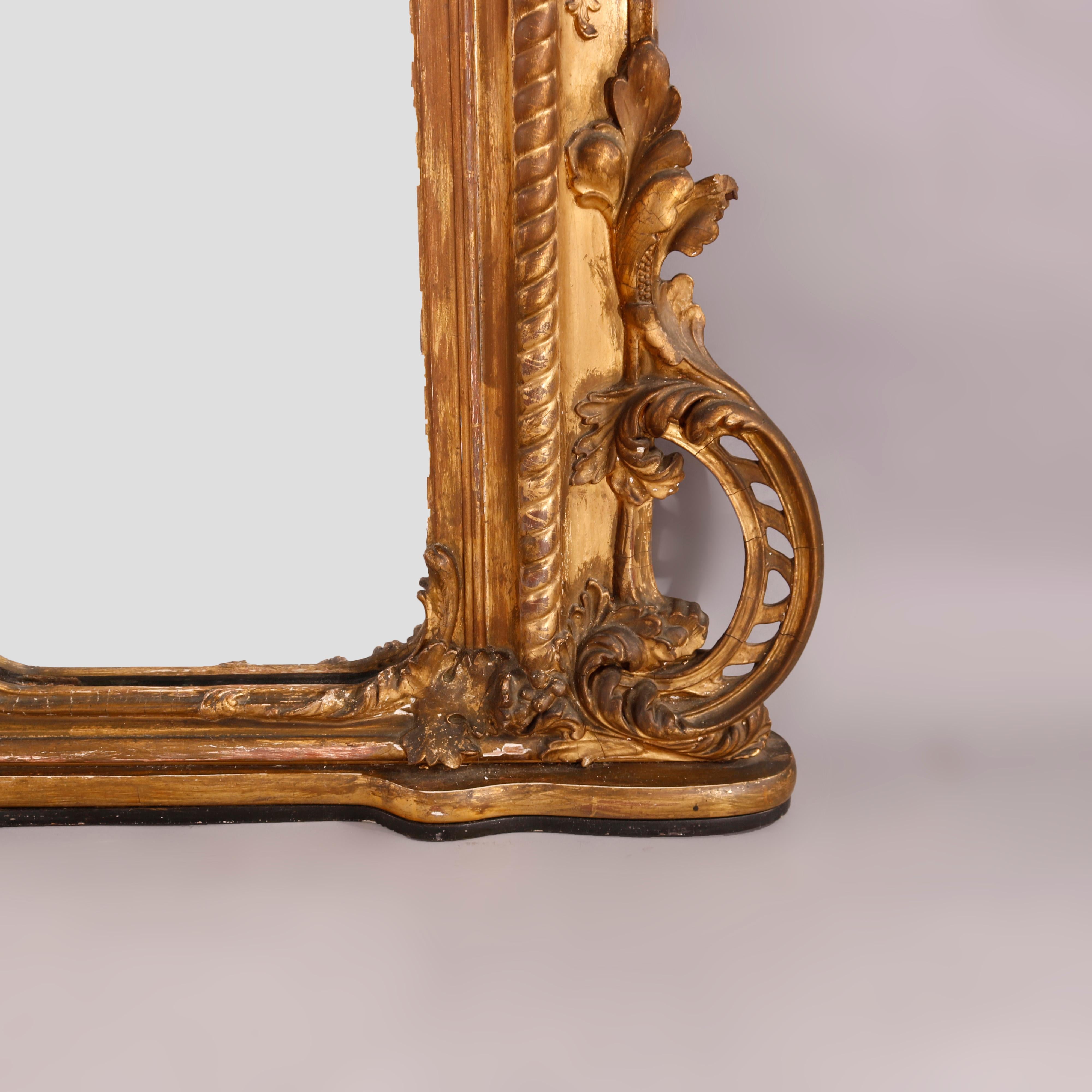Antique French Rococo Oversized Gold Leaf Over Mantle Pier Mirror, 19th C 1