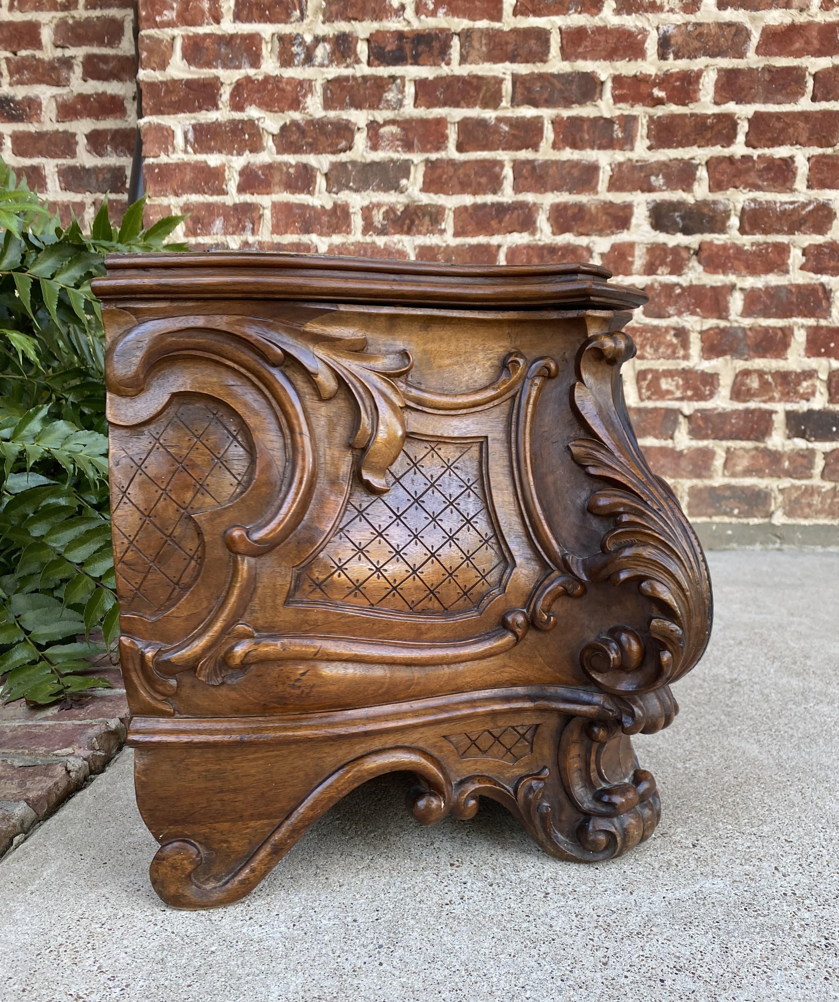 Carved Antique French Rococo Planter Flower Box Oak Lattice Acanthus Tin Liner Bombe