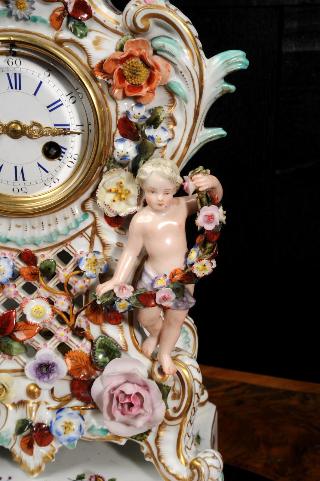 Antique French Rococo Porcelain Clock 4