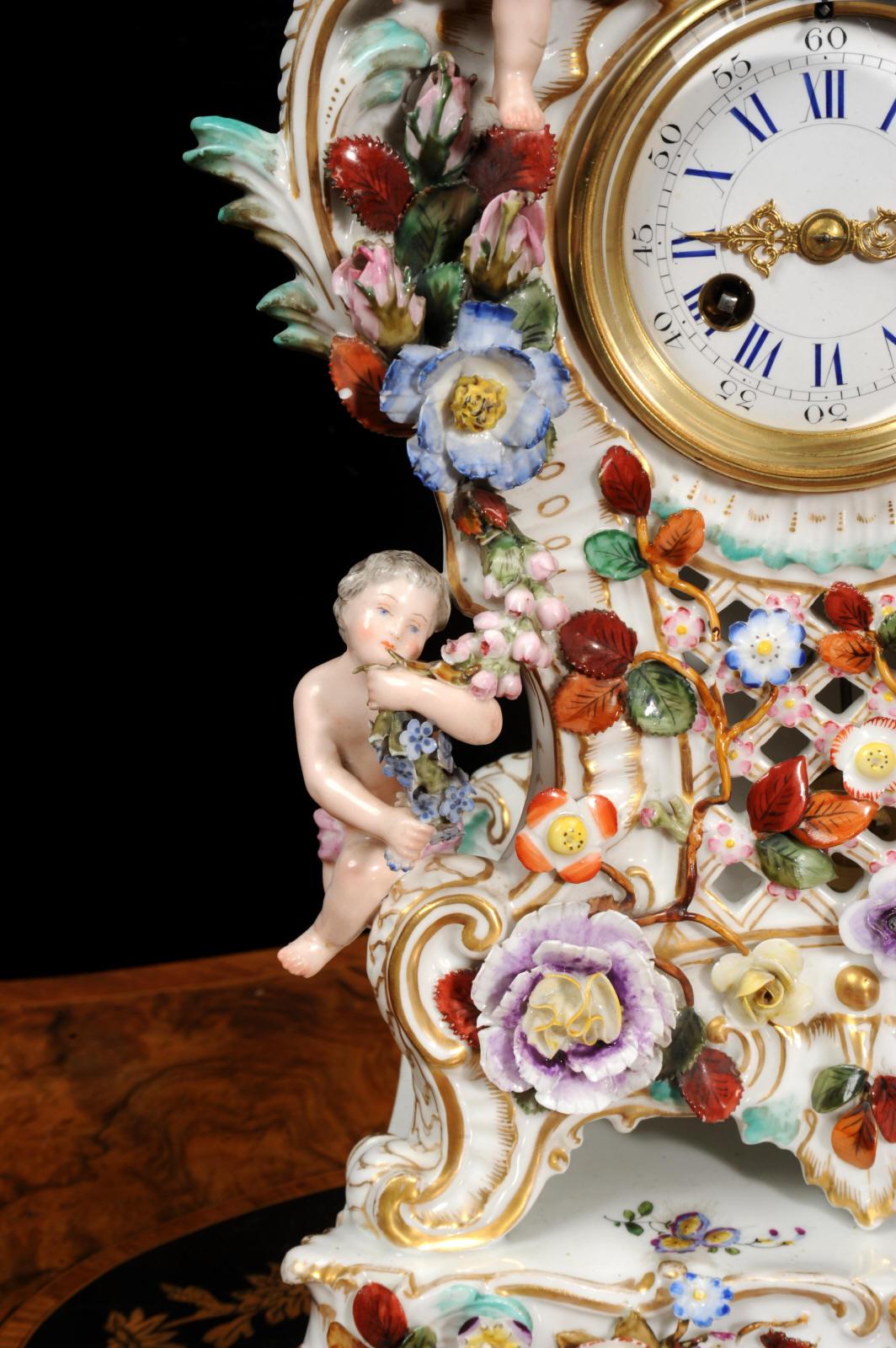 Antique French Rococo Porcelain Clock 5