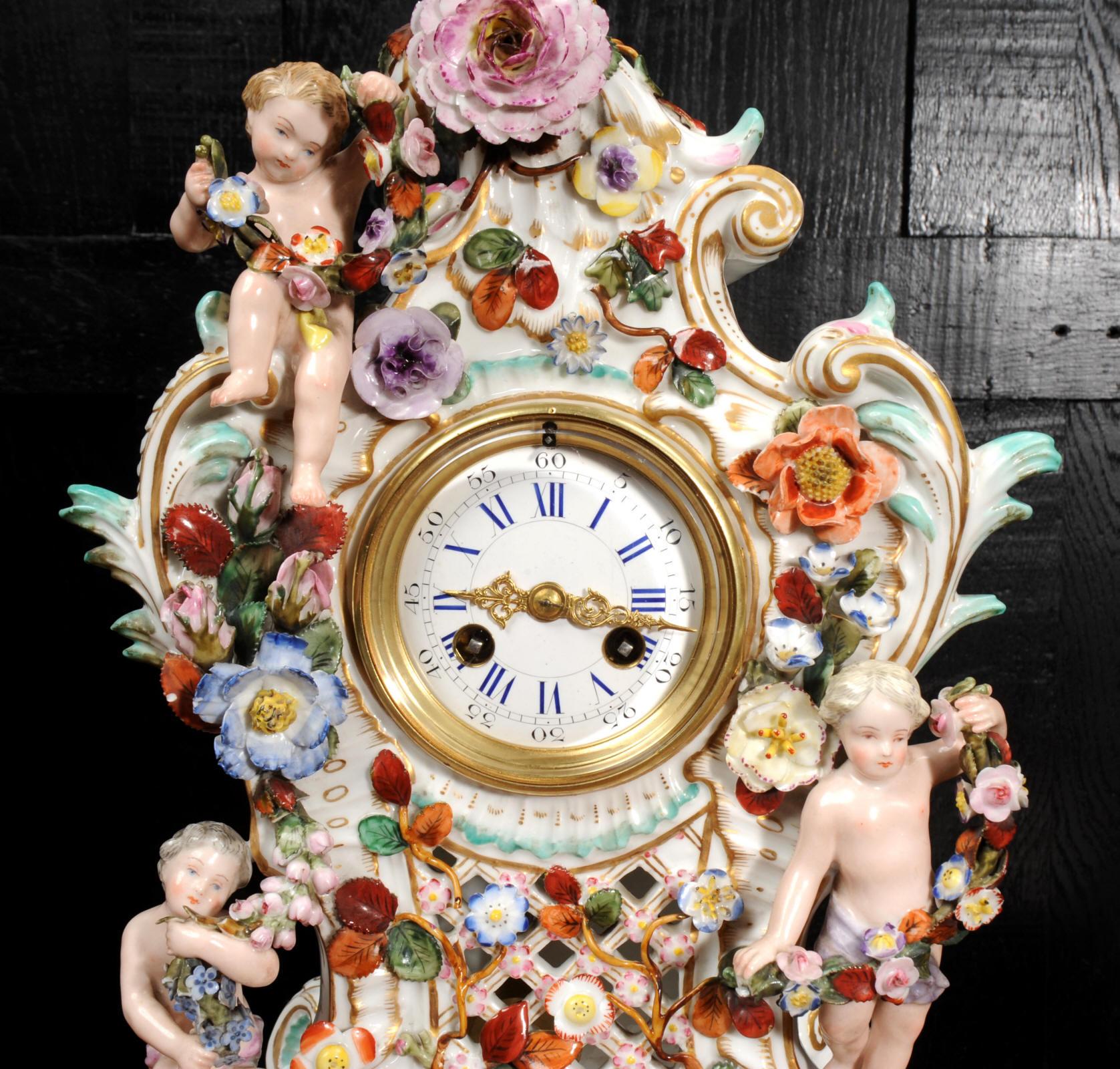 Antique French Rococo Porcelain Clock 7