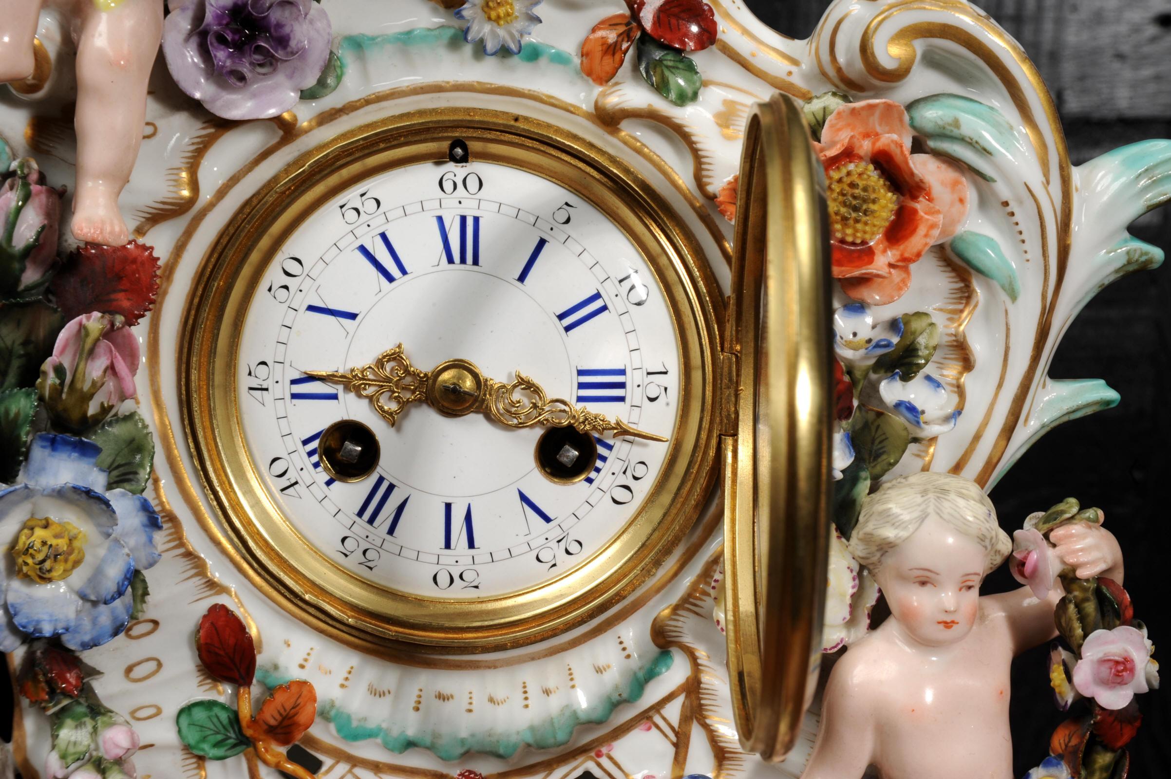 Antique French Rococo Porcelain Clock 8