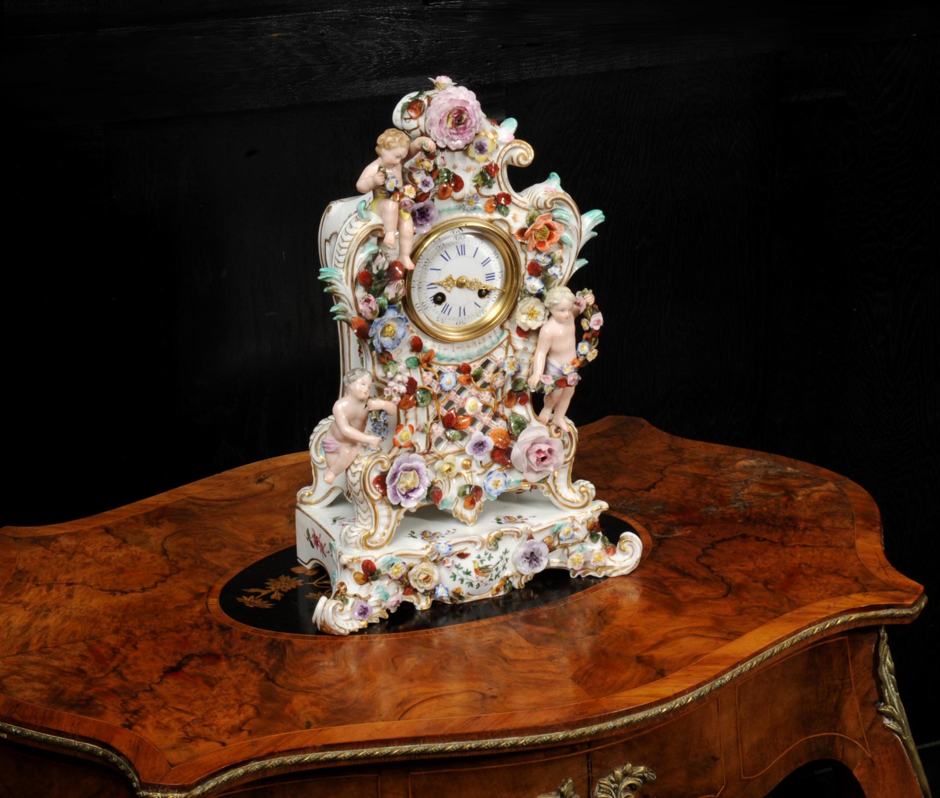 19th Century Antique French Rococo Porcelain Clock